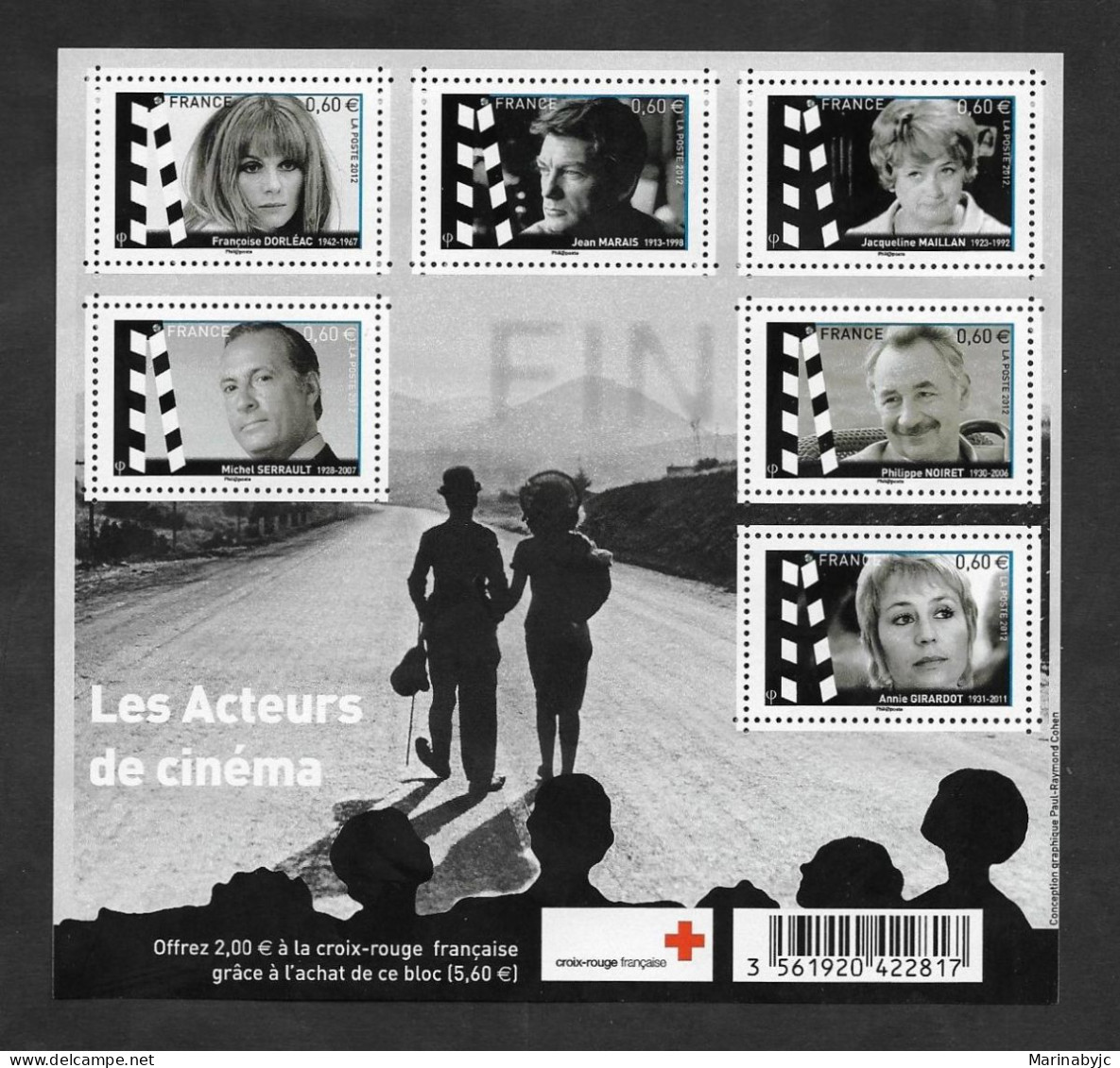 SE)2007 FRANCE, FROM THE RED CROSS SERIES, FILM ACTORS, SS, MNH - 2004-2008 Marianne Van Lamouche
