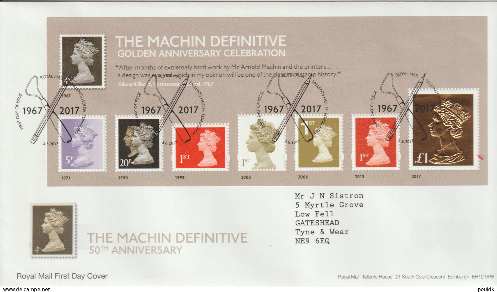 Great Britain 2017 FDC The Machine Definitive W/Gold £1 Full Booklet Pane. Postal Weight 0,06 Kg. Please Read Sales - Libretti