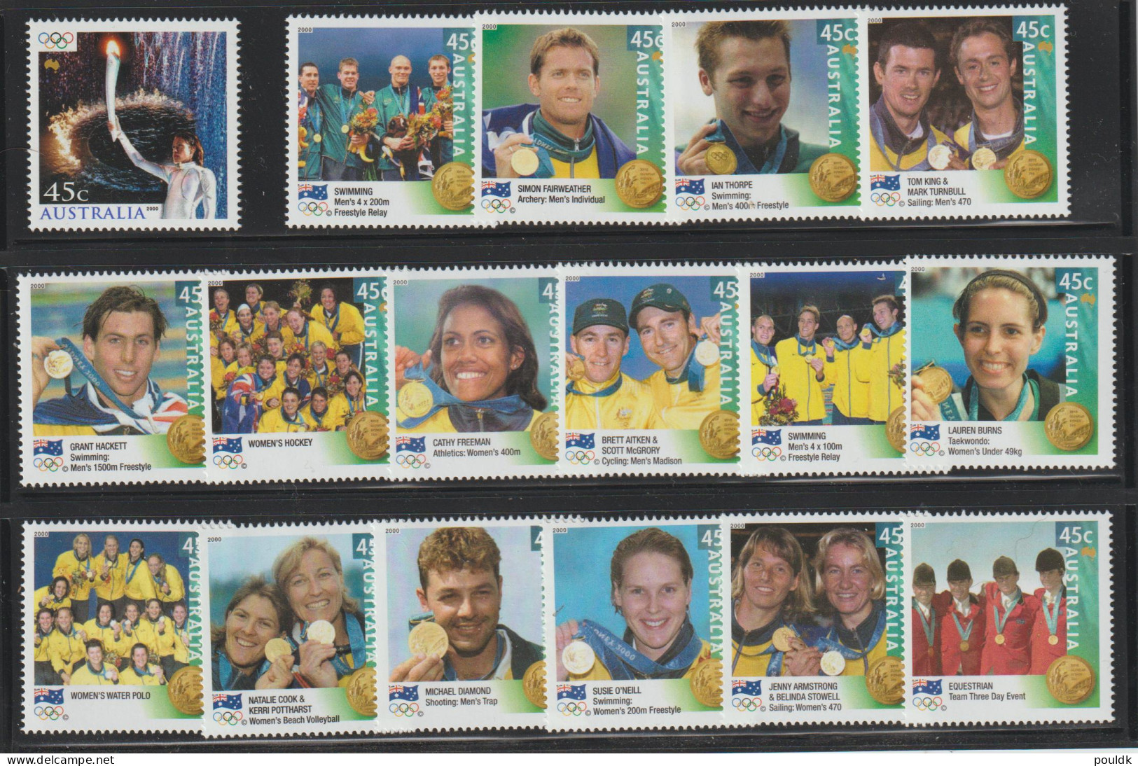 Australia 2000 Olympic Games In Sydney - Gold Medal Winners 16 Stamps + Torch Relay MNH/**. Postal Weight 0,09 Kg - Summer 2000: Sydney