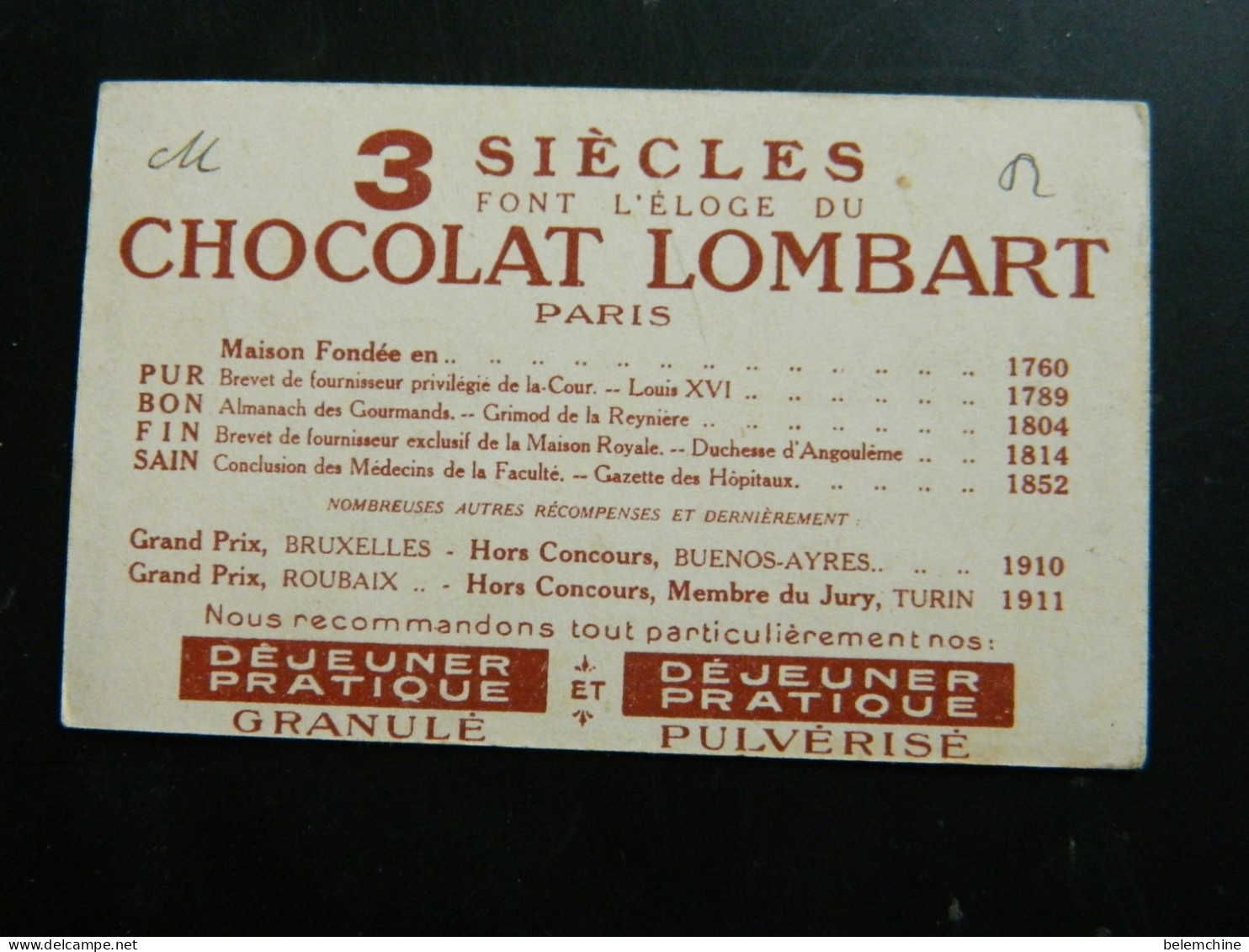 CHROMO     CHOCOLAT LOMBART    TORRICELLI   ( 10,5   X  6,5   Cms) - Lombart