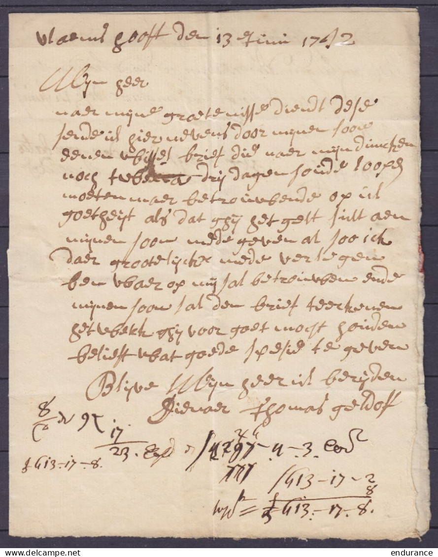 L. Datée 13 Juin 1742 De VRACEN (?) Pour GENDT (Gand) - 1714-1794 (Austrian Netherlands)
