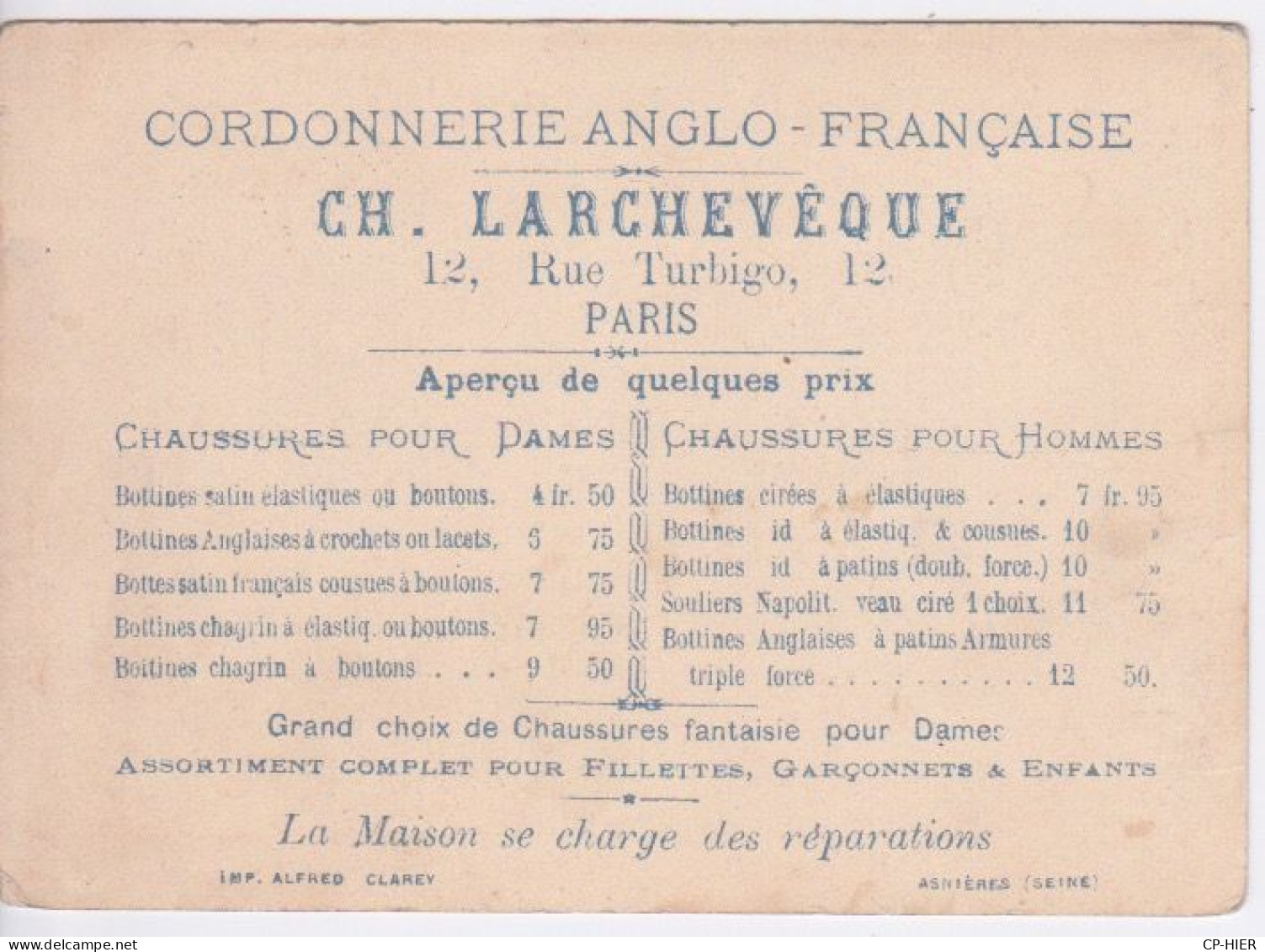 CALENDRIER - 1880 - CORDONNERIE ANGLO - FRANÇAISE - LARCHEVEQUE 12 RUE TURBIGO PARIS - CHAUSSURES FEMME HOMME - Formato Piccolo : ...-1900