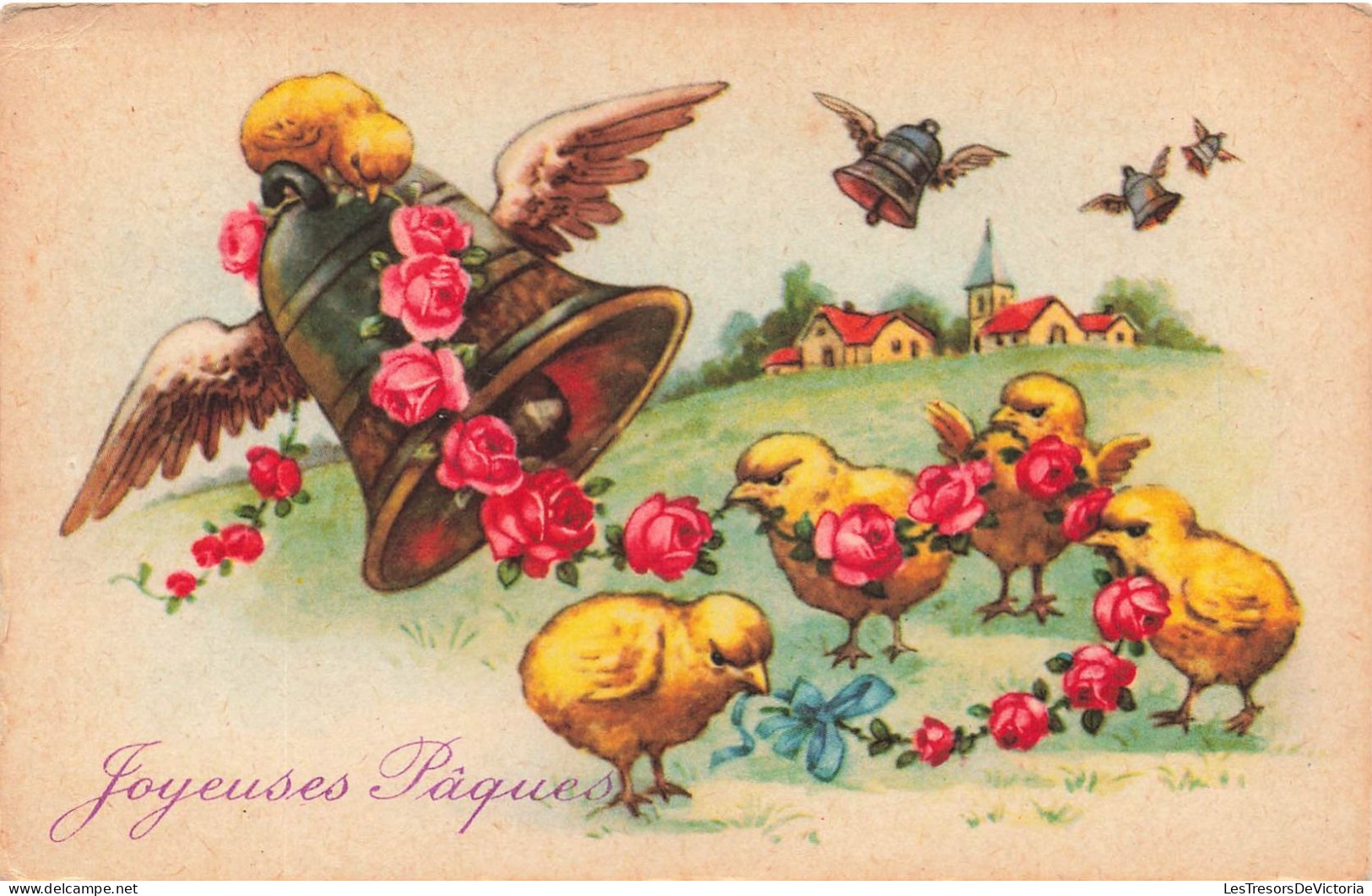 FETES - VOEUX - Pâques - Joyeuses Pâques - Cinq Poussins  - Carte Postale Ancienne - Pâques