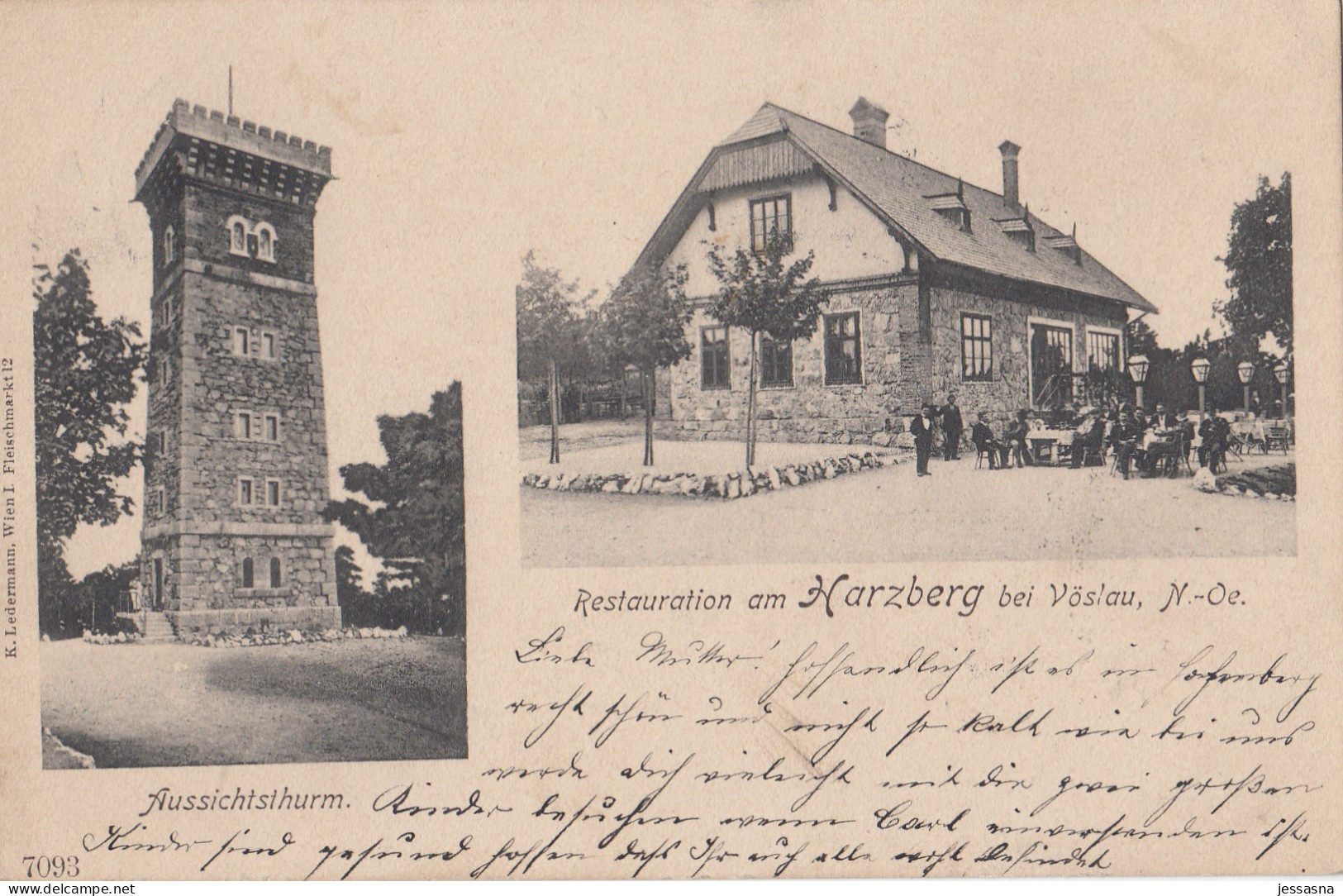 AK (NÖ) BAD VÖSLAU - Aussichtsturm Und Restauration Am HARZBERG 1906 - Baden Bei Wien