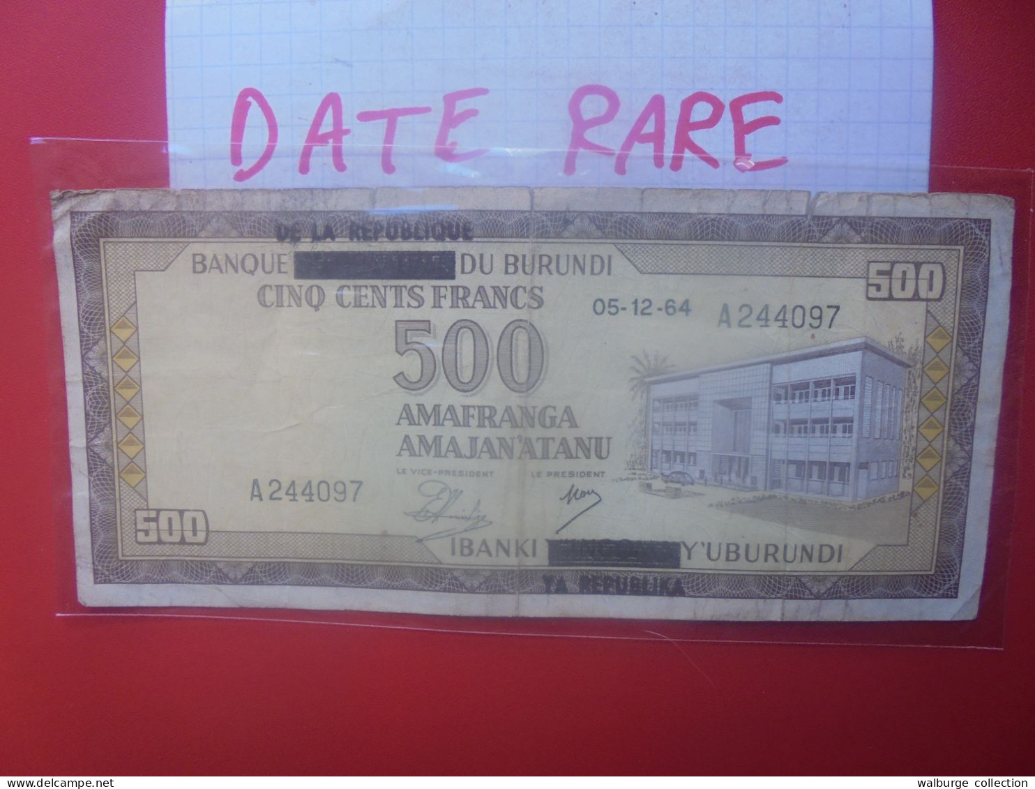 +++RARE+++ROYAUME Du BURUNDI 500 FRANCS 1966 Old DATE 1964 COTE:400 EURO Circuler+++RARE+++(B.33) - Burundi