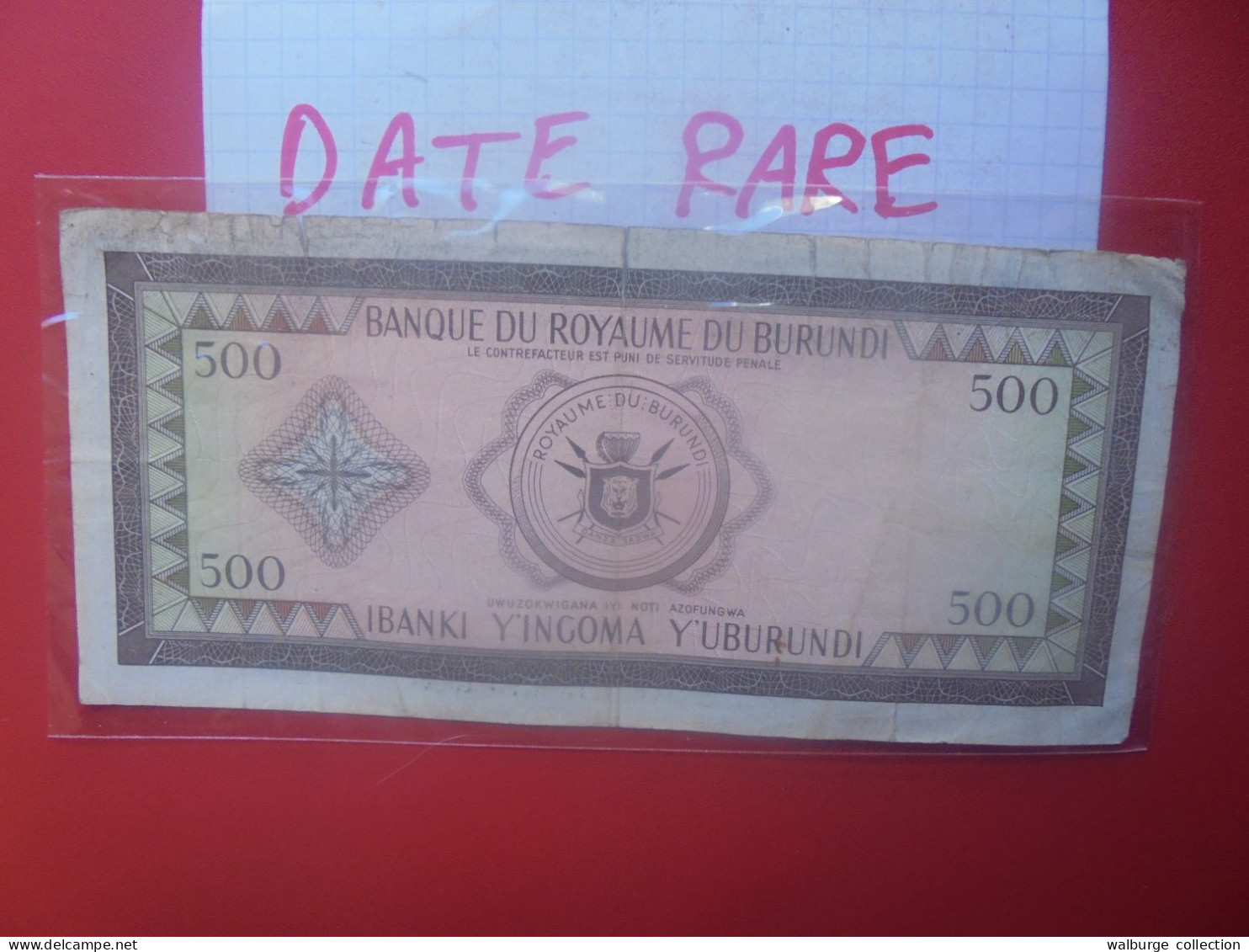 +++RARE+++ROYAUME Du BURUNDI 500 FRANCS 1966 Old DATE 1964 COTE:400 EURO Circuler+++RARE+++(B.33) - Burundi