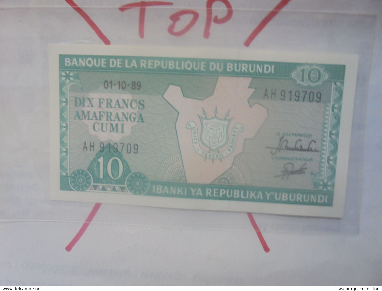 BURUNDI 10 FRANCS 1989 Neuf (B.33) - Burundi