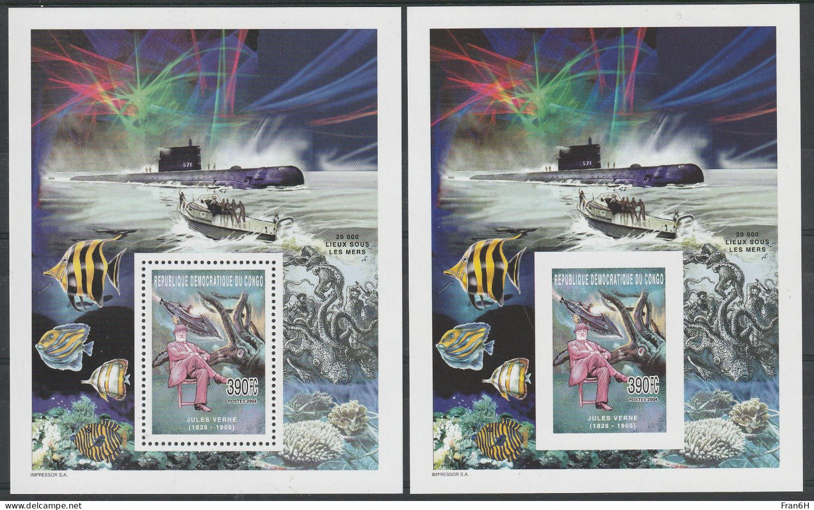 2 Blocs Jules VERNE Dent. + Non Dent. - Neufs ** - MNH - Année 2004 - Ungebraucht