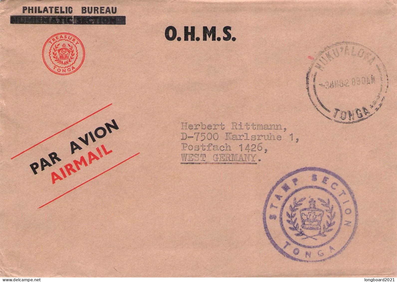 TONGA - AIR MAIL 1983 O.H.M.S. / 5203 - Tonga (1970-...)