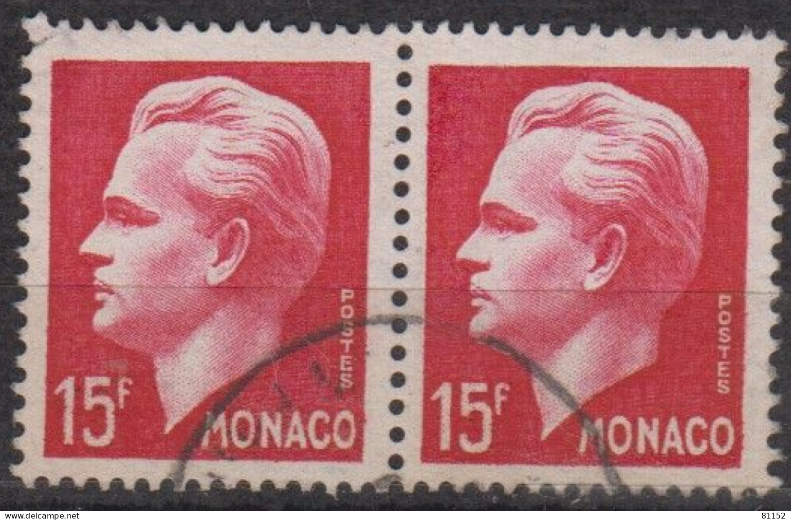 Monaco    Prince RAINIER III   15f  Carmin   Y.T. 345  Oblitéré  " La Paire "  Scan Recto-verso - Usati