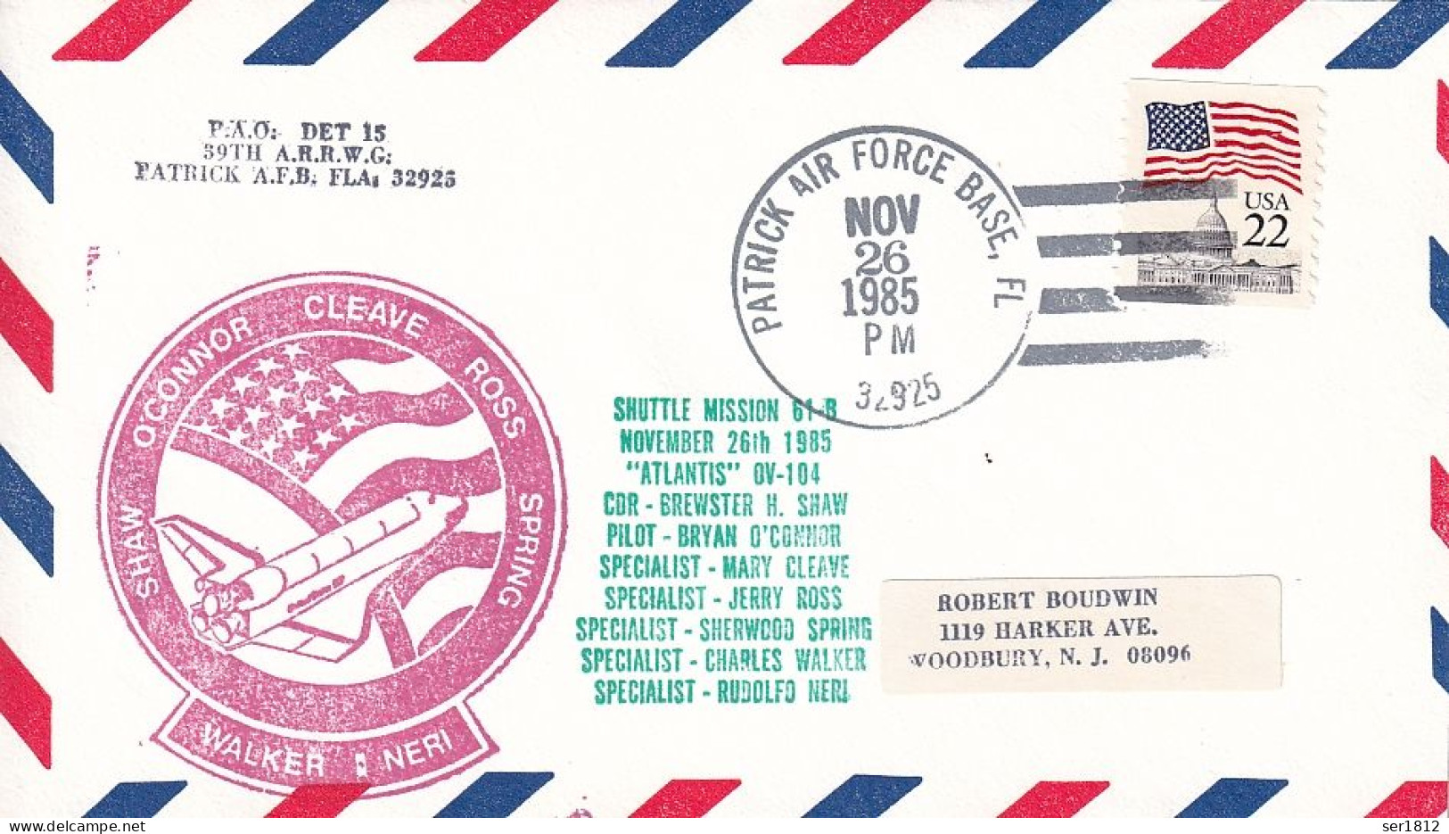 USA 1985 Space Cover STS - 61 B PATRICK AIR FORCE BASE - Estados Unidos