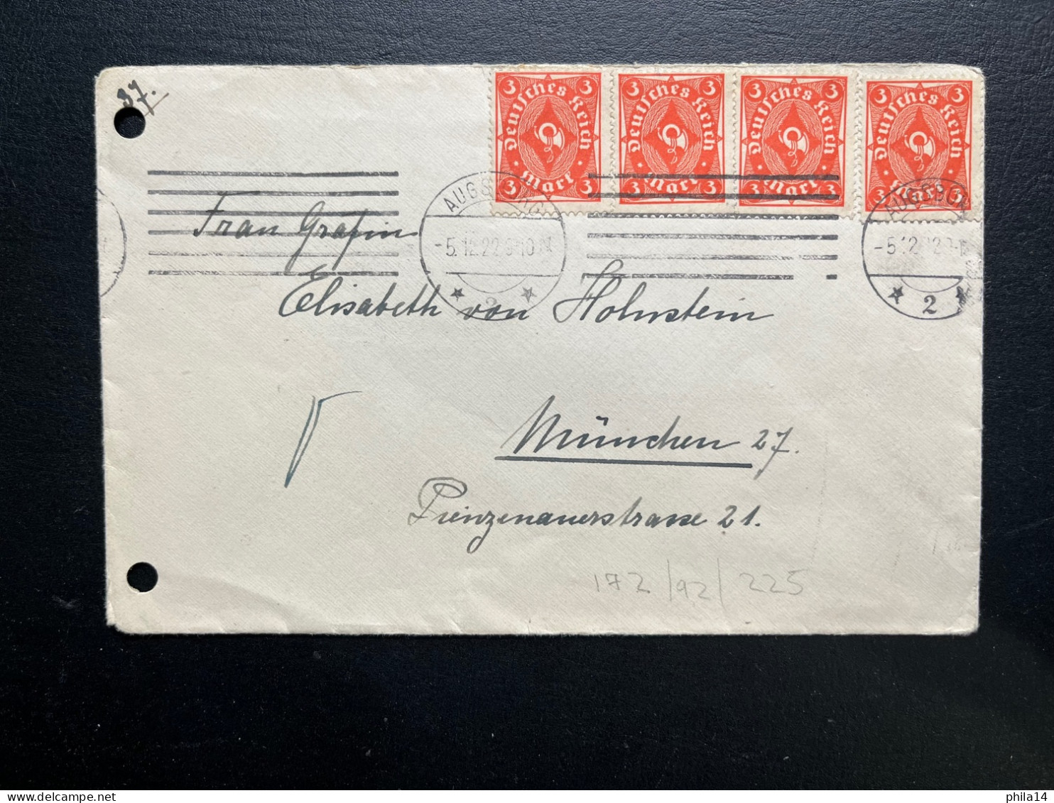 ENVELOPPE ALLEMAGNE 1922 AUGSBURG POUR MUNICH - 1922-1923 Local Issues
