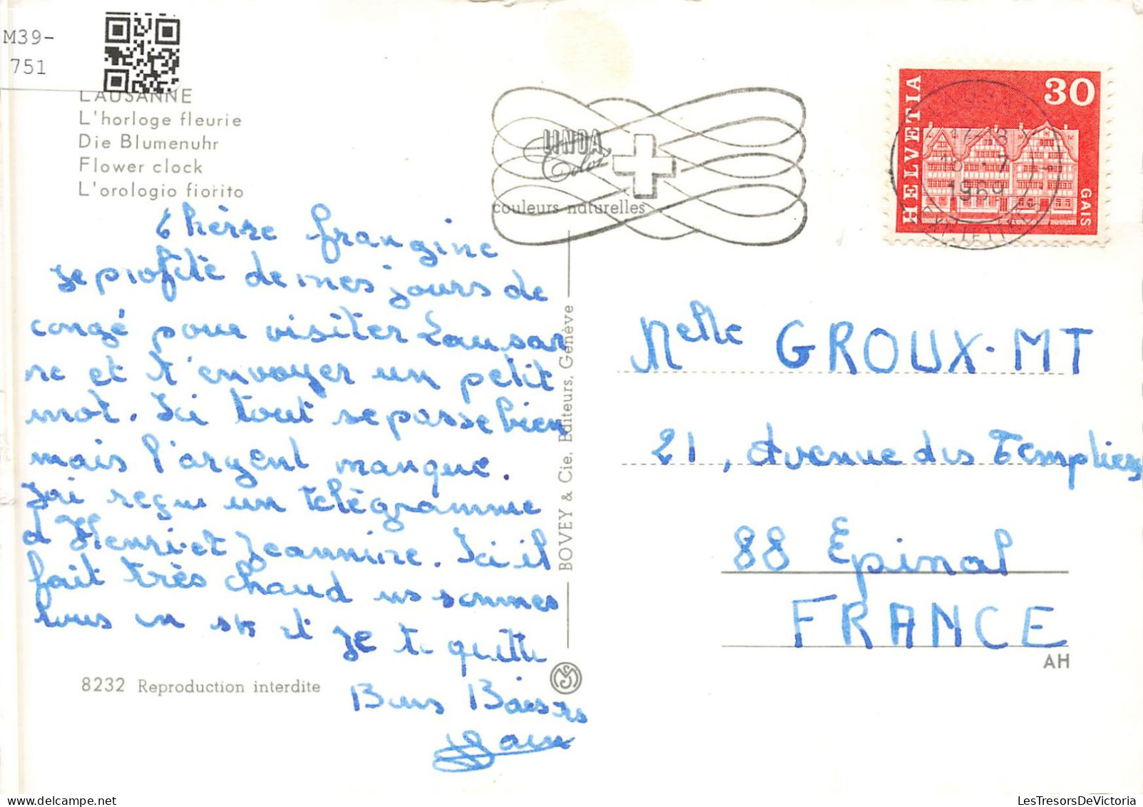 SUISSE - Lausanne - Vue Sur L'horloge Fleurie-  Colorisé - Carte Postale - Lausanne