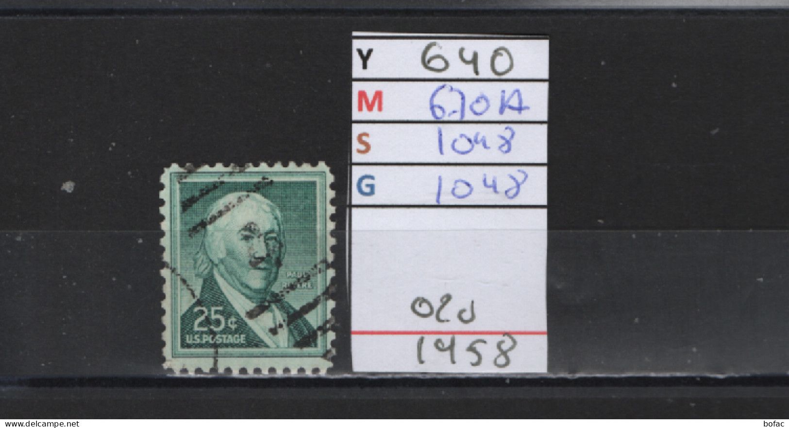 PRIX FIXE Obl  640 YT 670A MIC 1048 SCO 1048 GIB Paul Revere 1958  58A/07 - Used Stamps