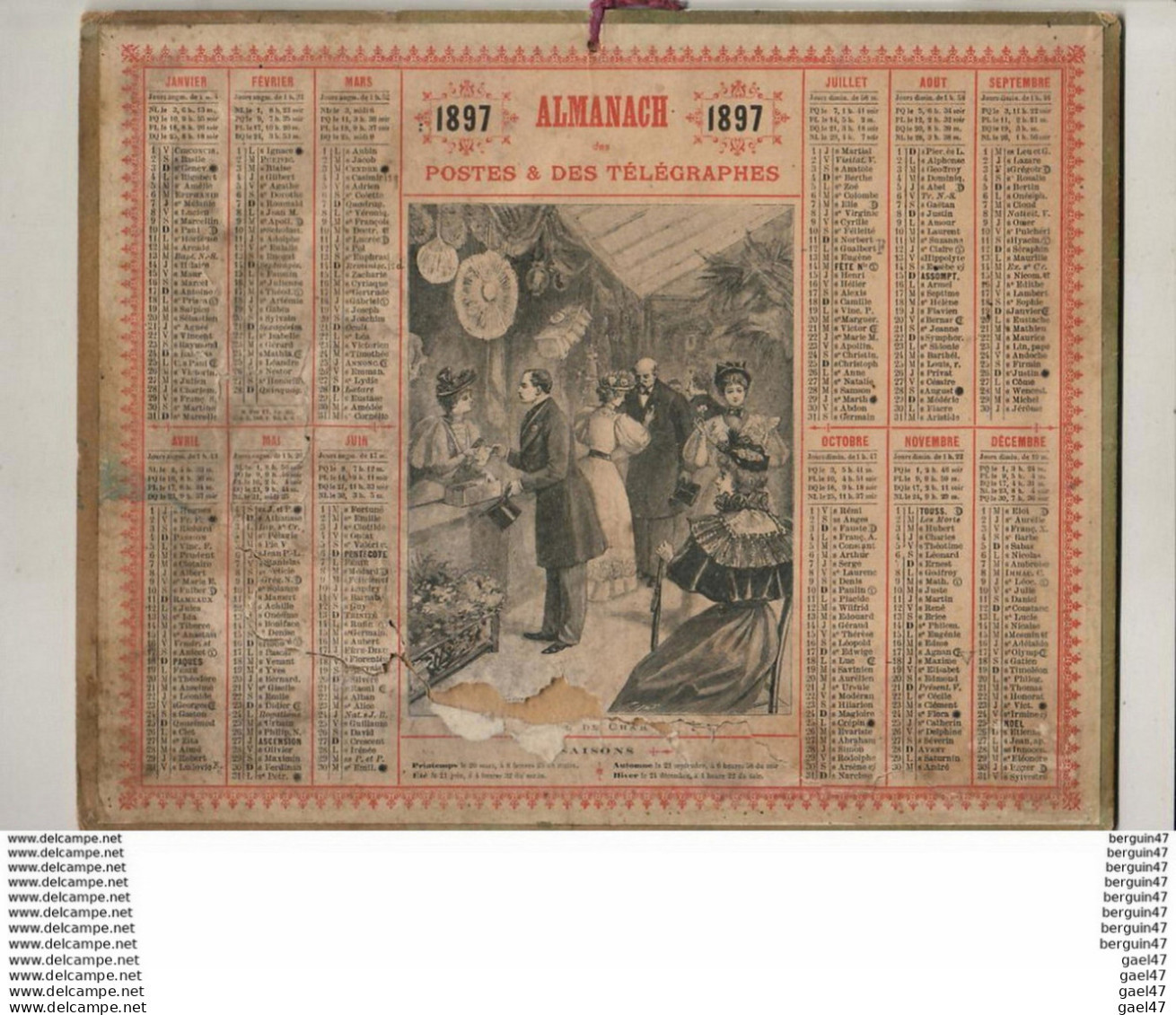 ALMANACH DES POSTES ET TÉLÉGRAPHES  1897  ........... Complet état Moyen ( Voir Scan ) - Grand Format : ...-1900