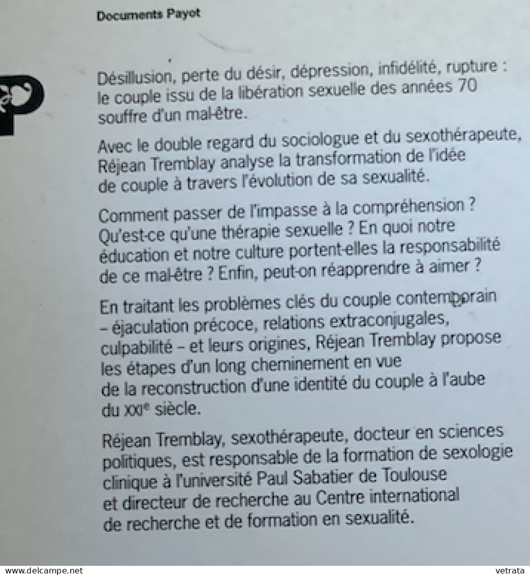 Réjean Tremblay : Couple, Sexualité Et Société (Payot-1993-246 Pages) - Sociologia