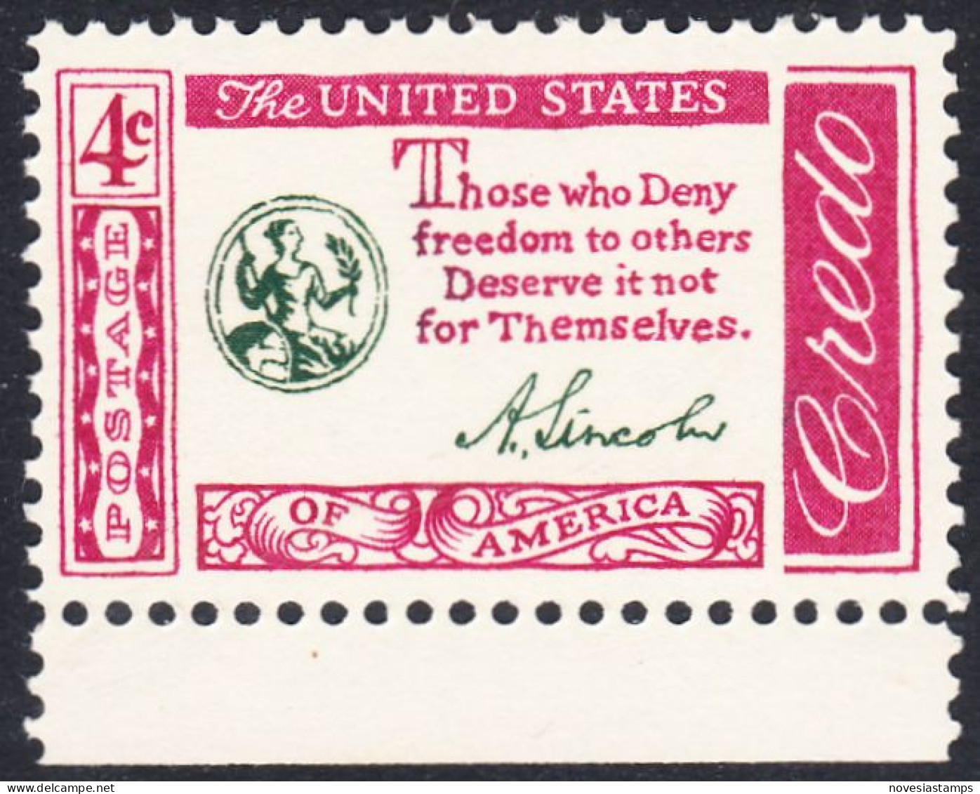 !a! USA Sc# 1143 MNH SINGLE W/ Bottom Margin - Credo: Lincoln - Neufs