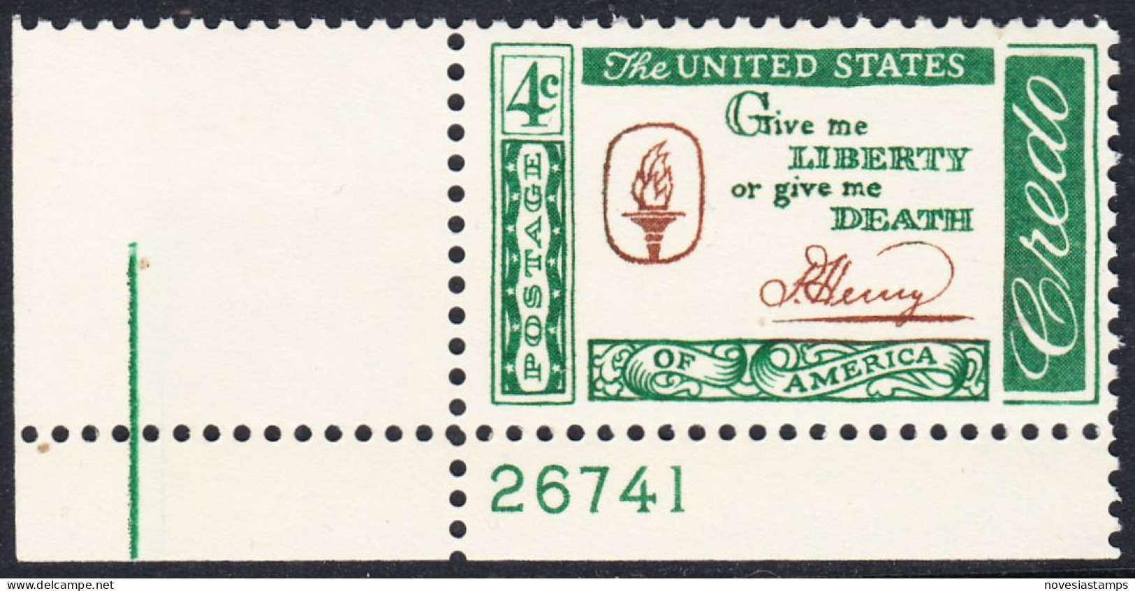 !a! USA Sc# 1144 MNH SINGLE From Lower Left Corner W/ Plate-# (UR/26741) - American Credo: Henry - Nuovi