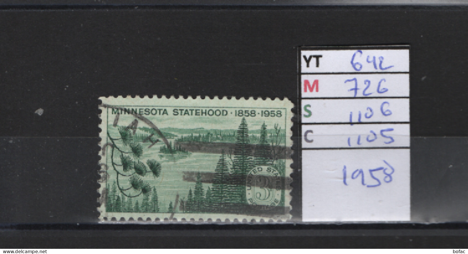 PRIX FIXE Obl 642 YT 726 MIC 1106 SCO 1105 GIB Etat Du Minnesota 1958  58A/07 - Used Stamps
