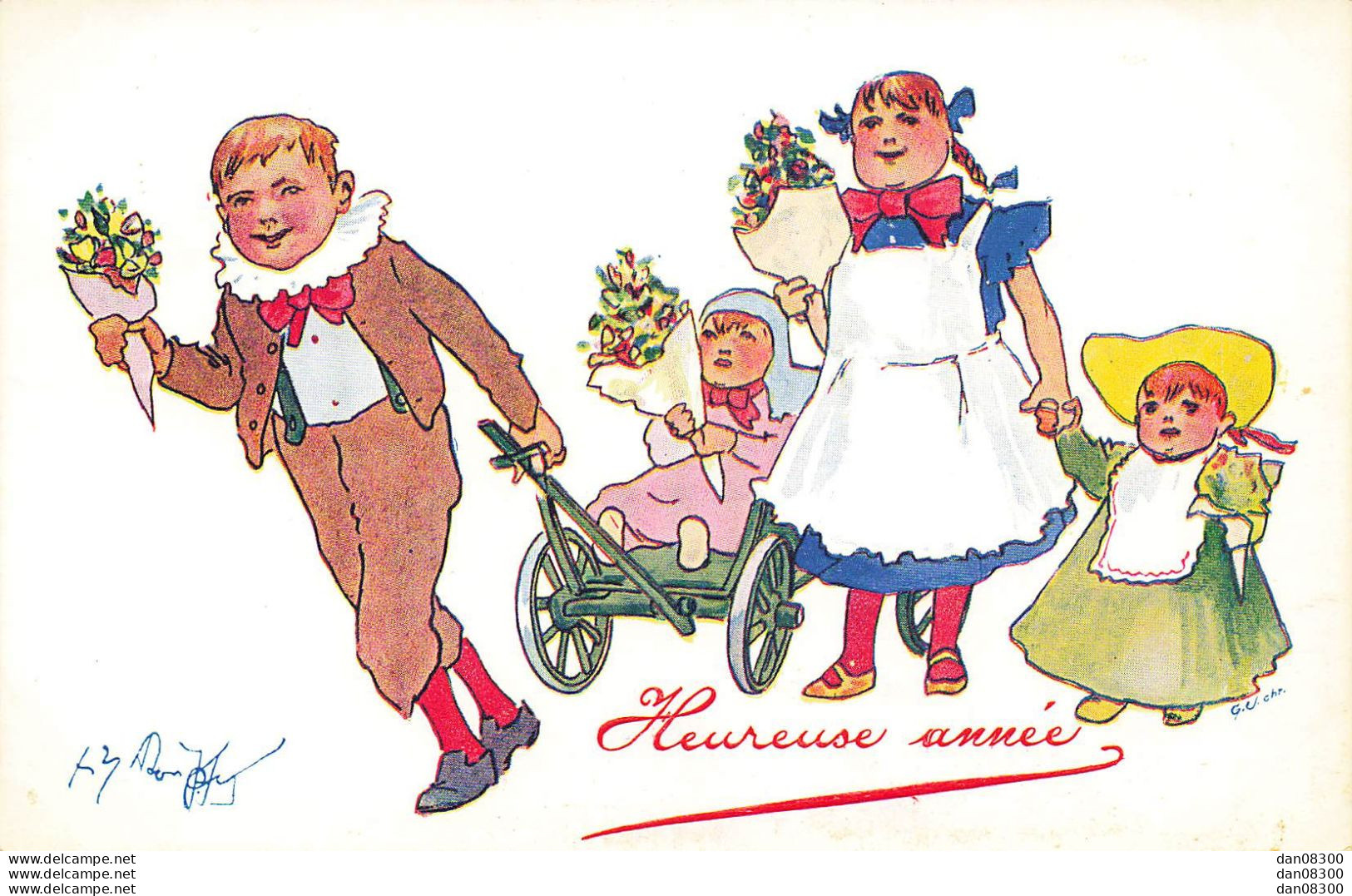 DES ENFANTS FLEURS A LA MAIN POUR UNE HEUREUSE ANNEE ILLUSTRATION FRITZ SCHOENPFLUG - Schoenpflug, Fritz