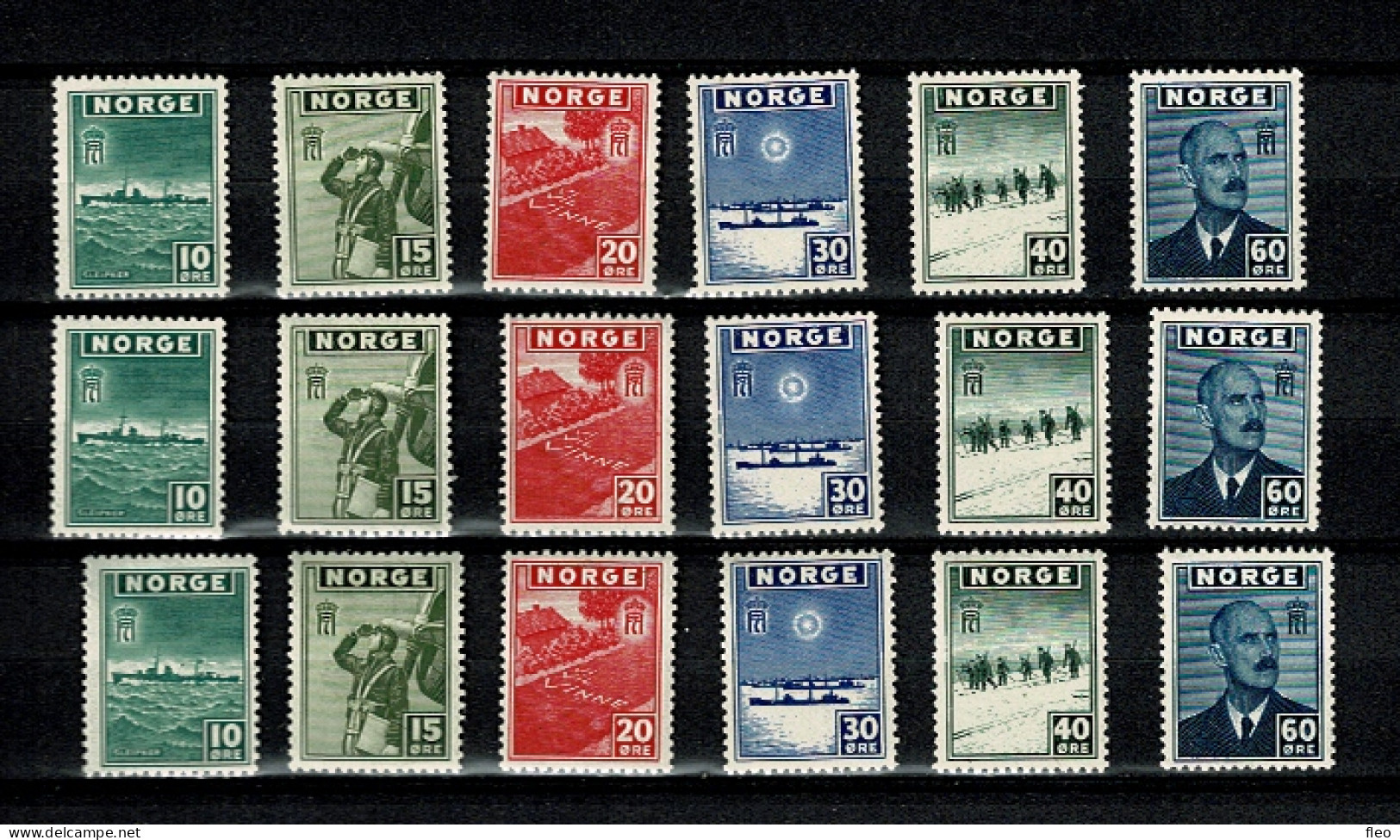 1943 NORVEGE  3 X Serie N° 263 à 268 ** Gouvernement En Exil - 1943-45 - Unused Stamps
