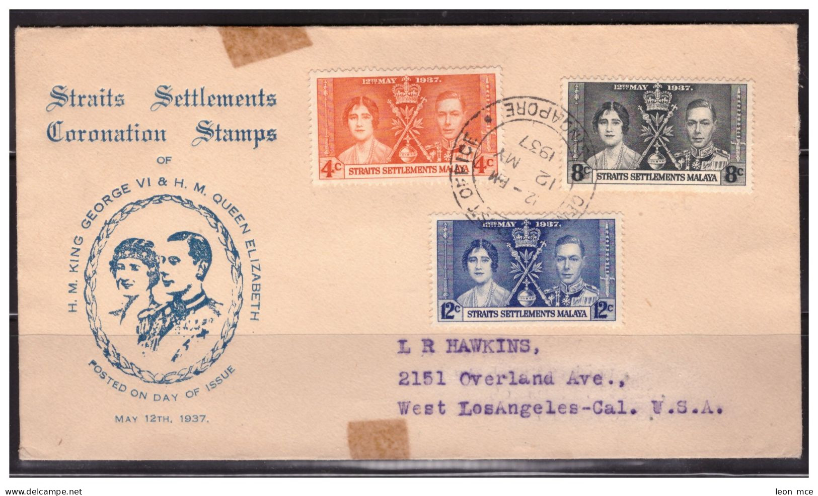 1937 Malaya Straits Settlements, Coronation KING GEORGE VI & QUEEN ELIZABETH FDC, Malaysia - Malayan Postal Union