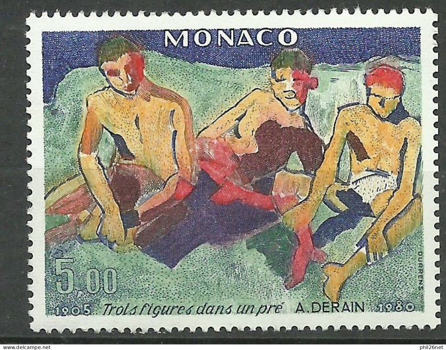 Monaco   N° 1244   Derain  Trois Figures Dans Un  Pré       Neuf  * */ *        B/TB  Voir Scans   Soldé  ! ! ! - Impressionisme