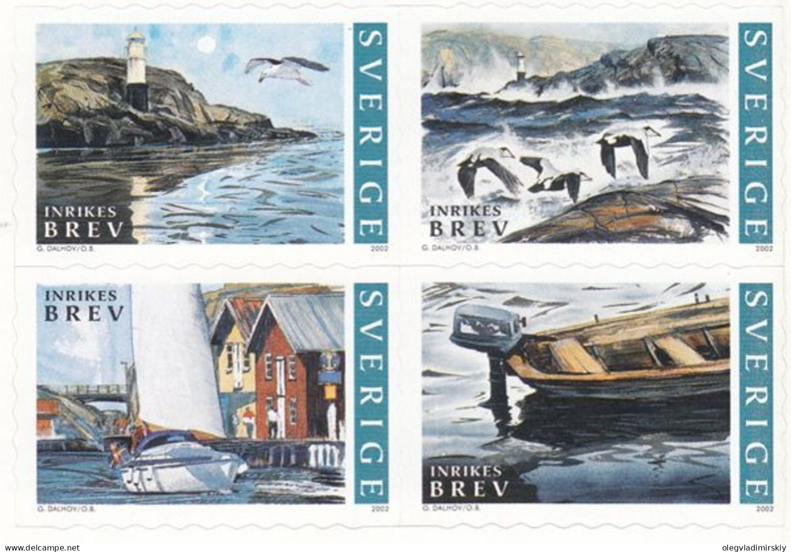 Sweden Schweden Suède 2002 Tourism Summer In Bohuslan Lighthouses Landscapes Boat Birds Set Of 4 Stamps In Block 2x2 MNH - Ongebruikt