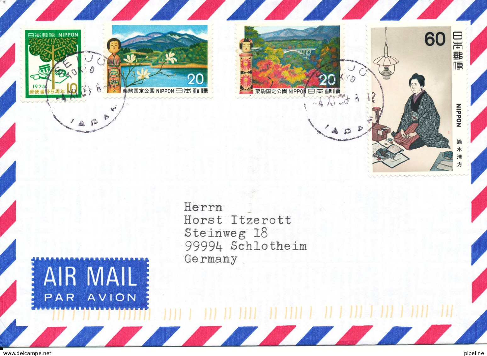 Japan Air Mail Cover Sent To Germany Topic Stamps - Airmail