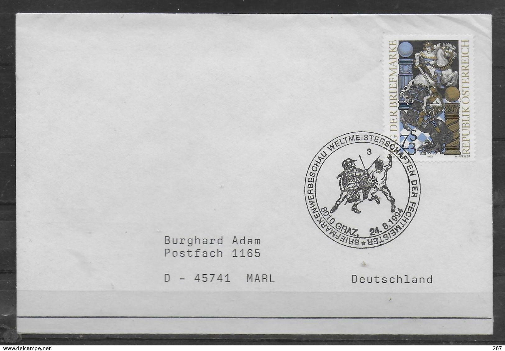 AUTRICHE Lettre 1994 Graz Escrime - Fechten