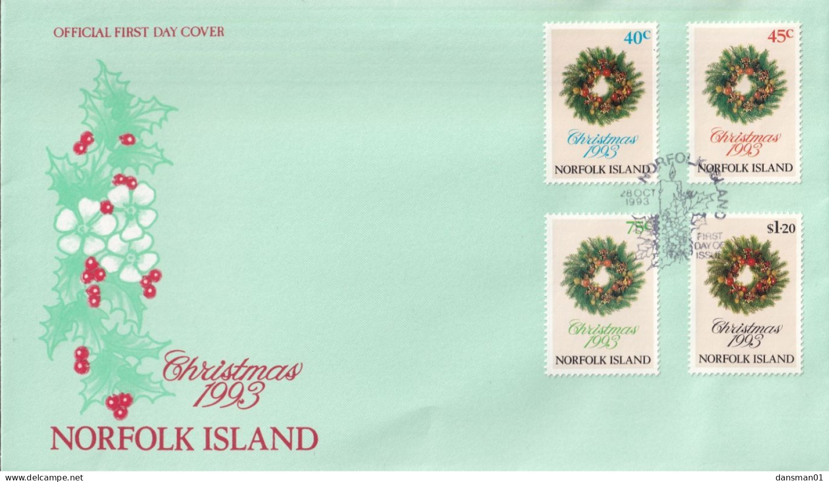 Norfolk Island 1993 Christmas Sc 546-49 FDC - Ile Norfolk