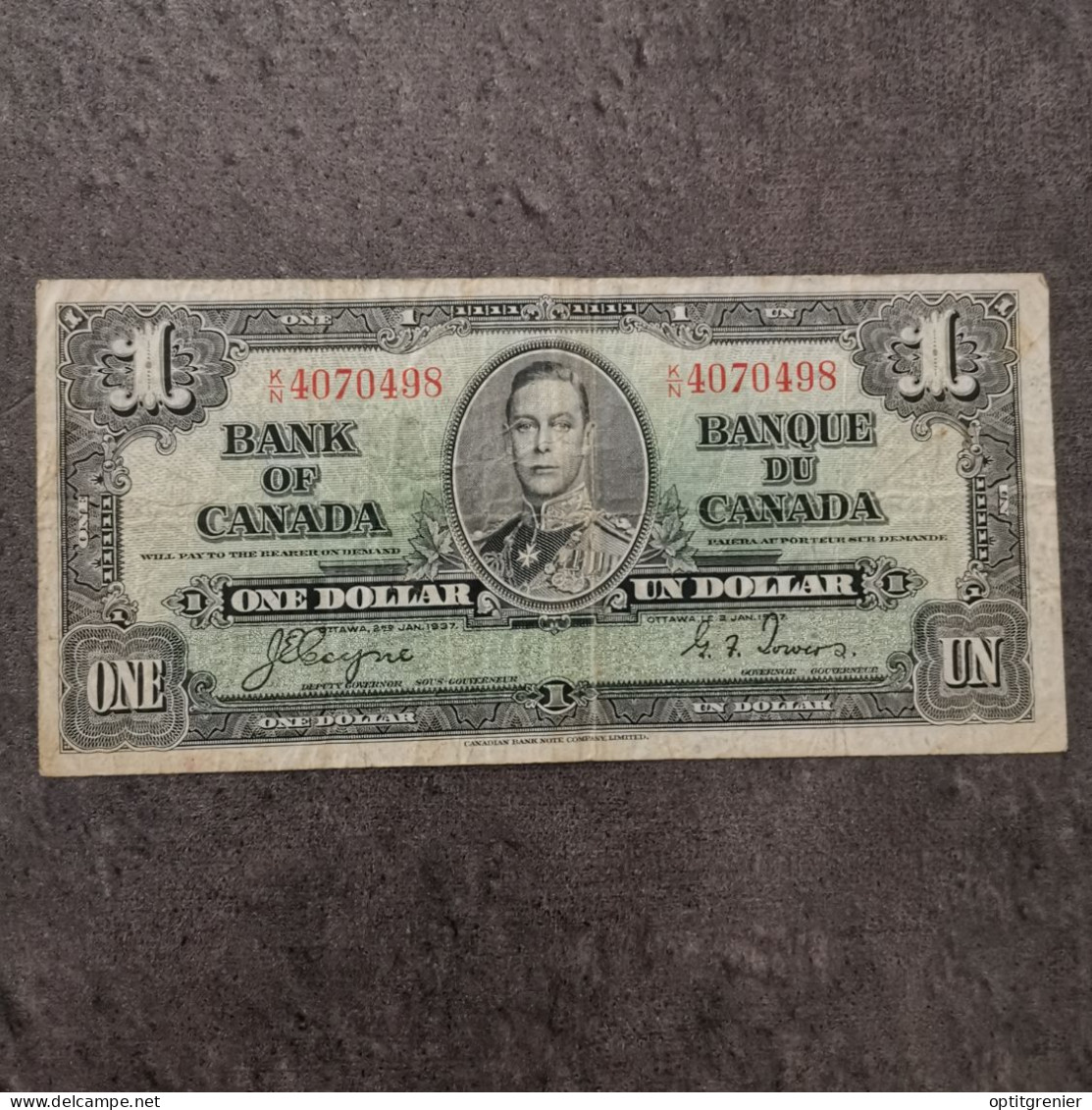 BILLET CIRCULE 1 DOLLAR CANADA 1937 / BANKNOTE - Canada