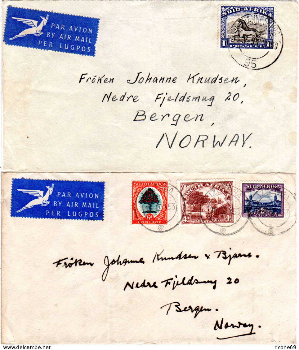 Südafrika 1953, 2 Luftpost Briefe V. Izotsha U. Johannesburg N. Norwegen.  - Sonstige - Afrika