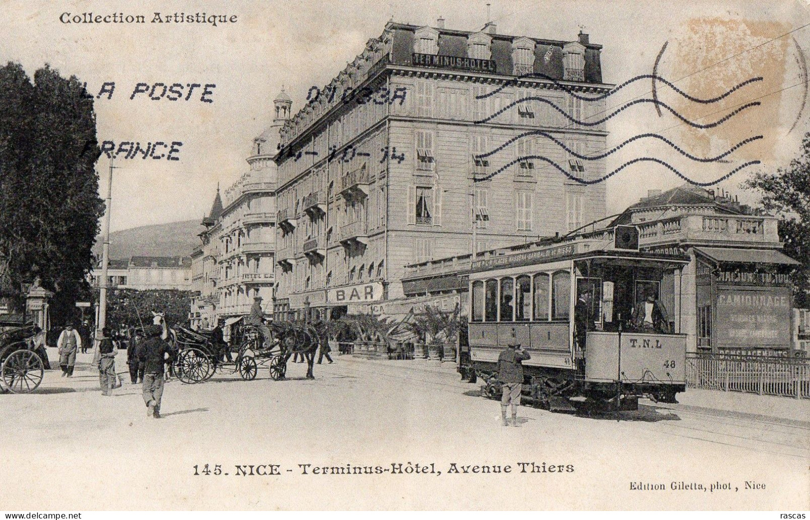CPA - J - ALPES MARITIMES - NICE - TERMINUS HOTEL - AVENUE THIERS - TRAMWAY - ATTELAGE - Transport (road) - Car, Bus, Tramway
