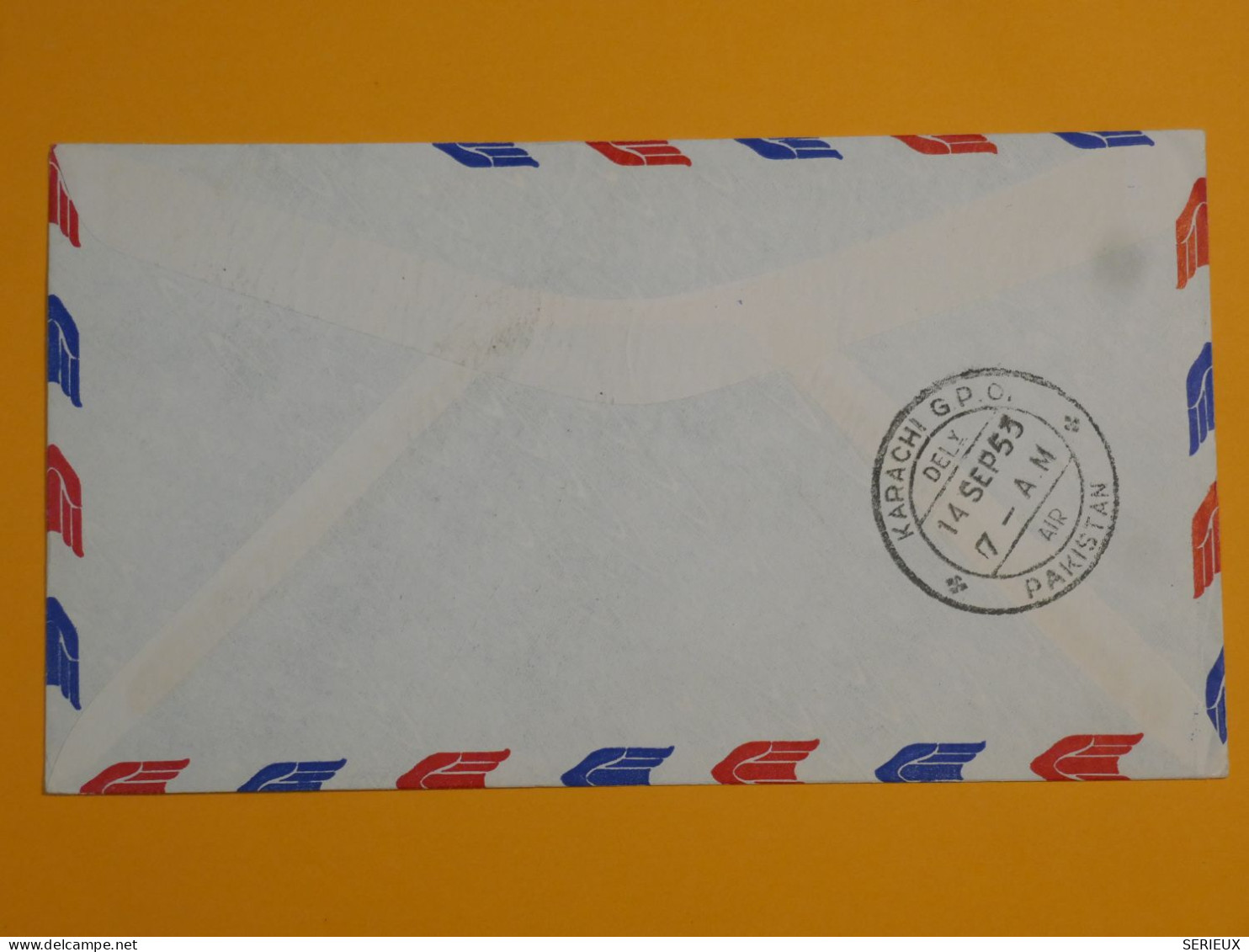 DJ 5 BURMA  BELLE  LETTRE FIRST AIRMAIL    1953 RANGOON A  KARACHI PAKISTAN  + AFFRANC. INTERESSANT - Myanmar (Burma 1948-...)