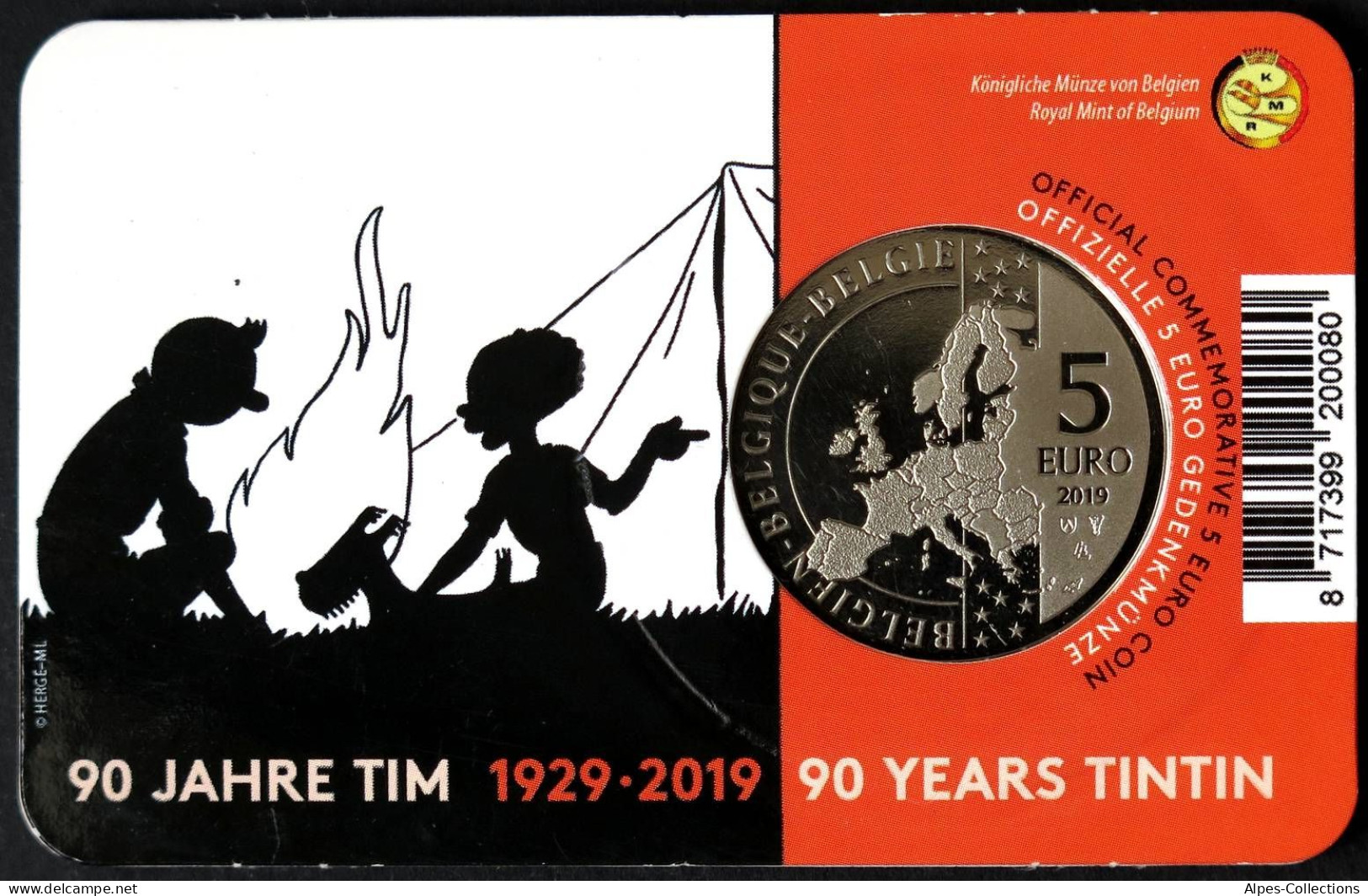 BEX00519.1 - COINCARD BELGIQUE - 2019 - 5 Euros 90e Anniv De Tintin - Colorisée - Belgique