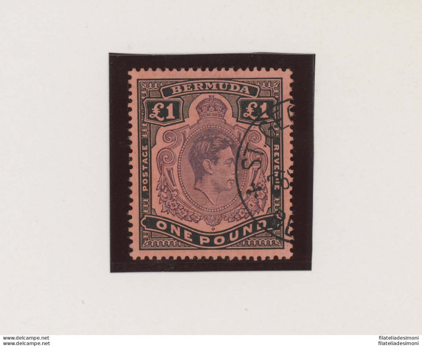 1938-53 Bermuda, Stanley Gibbons N. 121, 1 Sterlina Purple And Black Red, Giorgio VI - Usato - Altri & Non Classificati