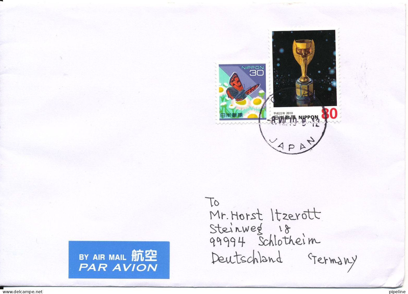 Japan Cover Sent Air Mail To Germany 8-7-2010 Topic Stamps - Briefe U. Dokumente