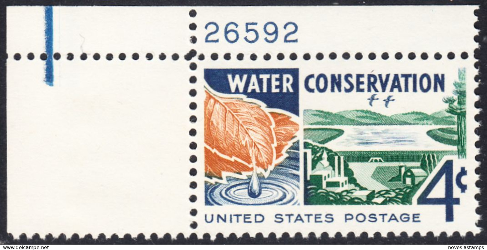 !a! USA Sc# 1150 MNH SINGLE From Upper Left Corner W/ Plate-# 26592 - Water Conservation - Neufs