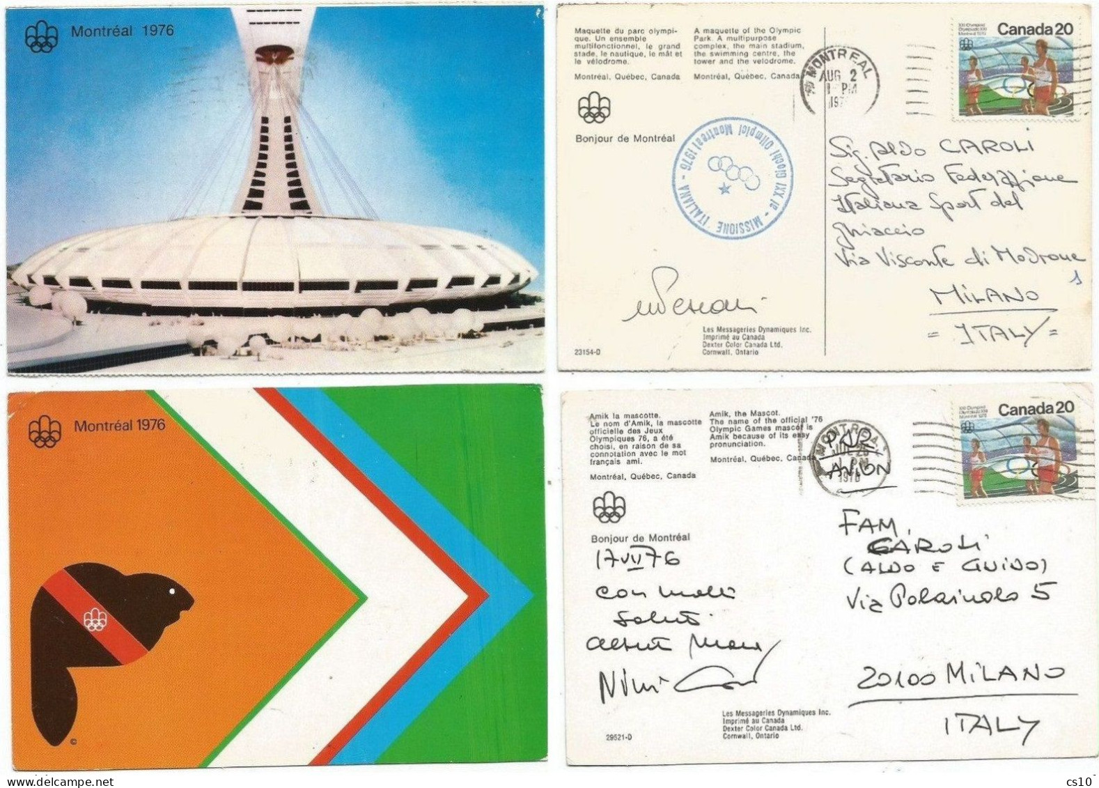 Olympic Games 1976 Montreal - Italia Mission - #2 Event Pcards By Athletes To Ice Sports Fed. President - Maximumkaarten
