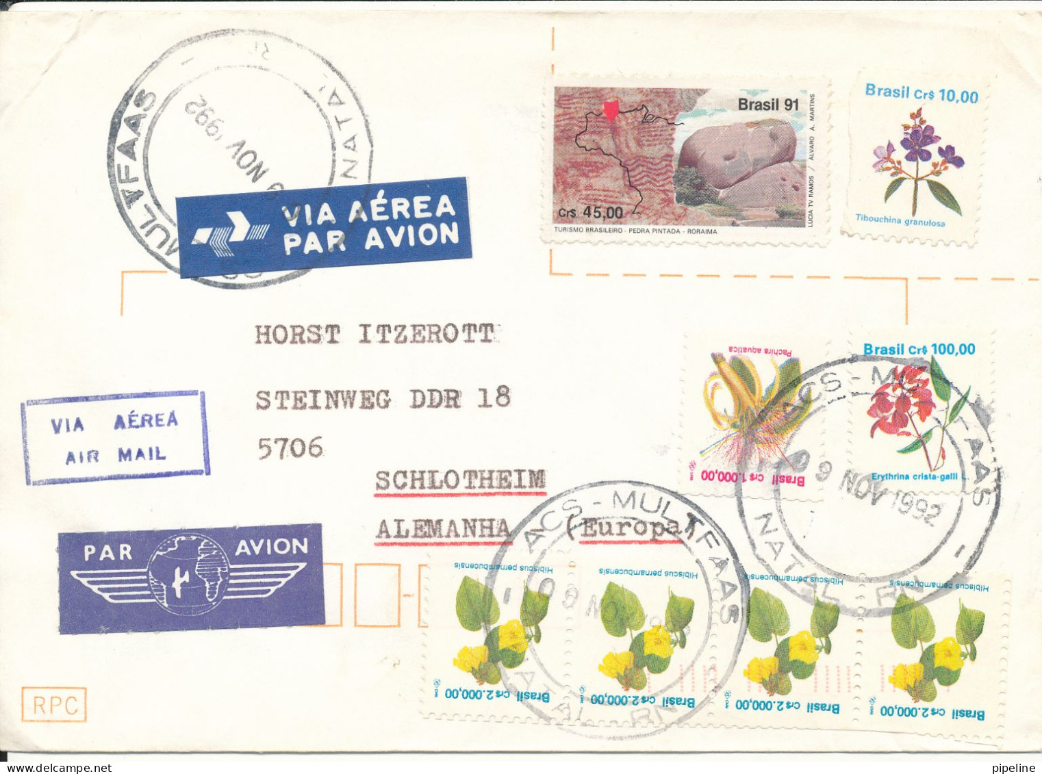 Brazil Cover Sent Air Mail To Germany 9-11-1992 Topic Stamps - Cartas & Documentos