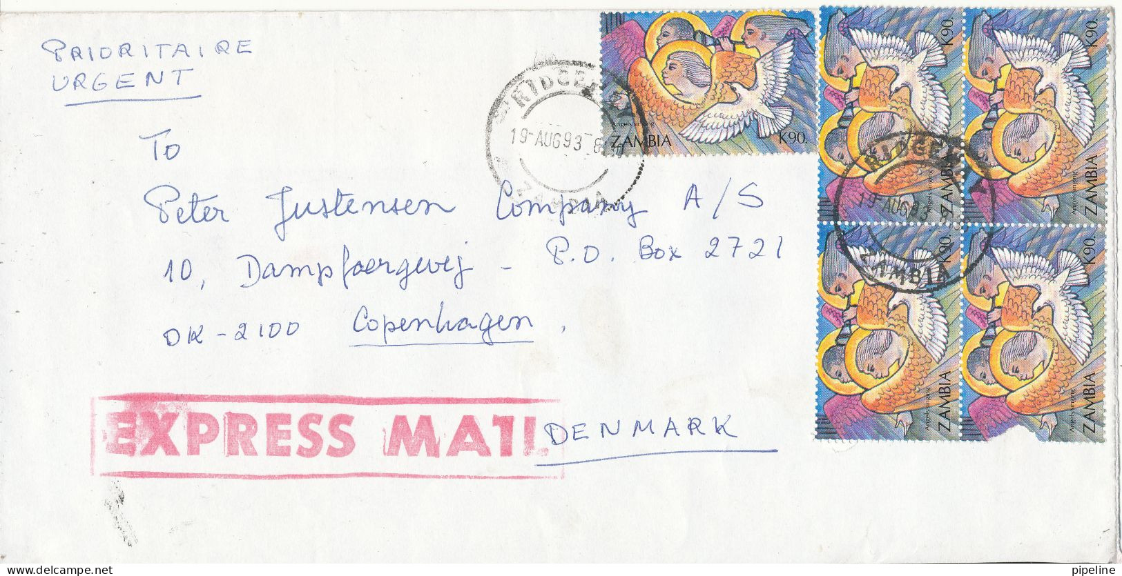 Zambia Cover Sent Express To Denmark 19-8-1993 Topic Stamps - Zambia (1965-...)