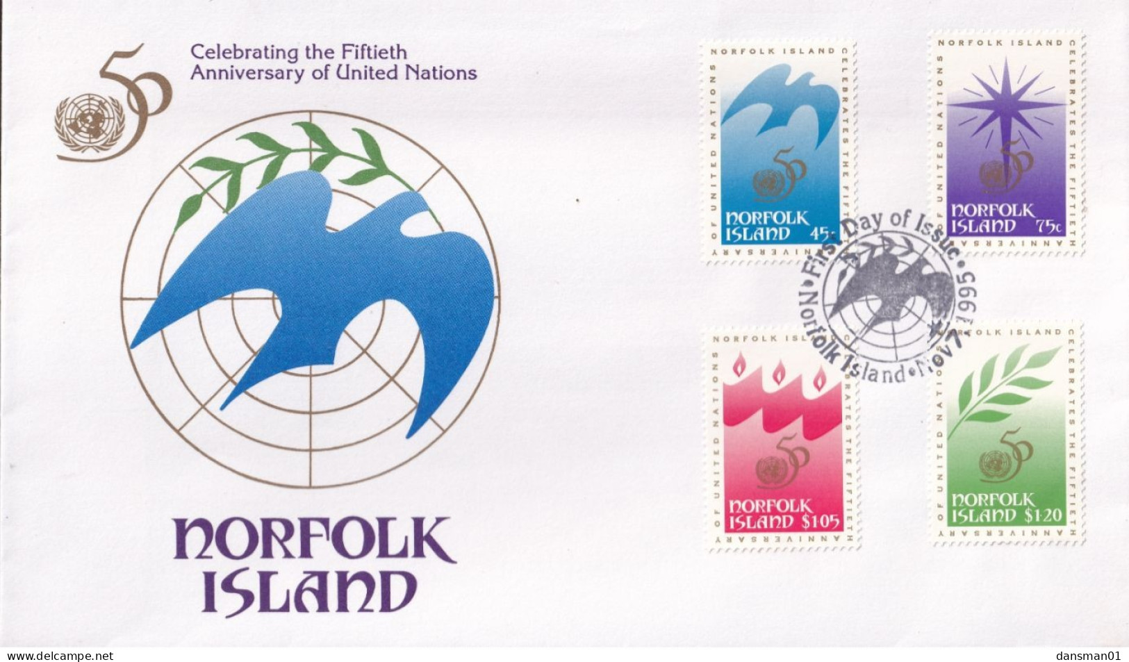 Norfolk Island 1995 UN Anniv Sc 592-95 FDC - Norfolk Island