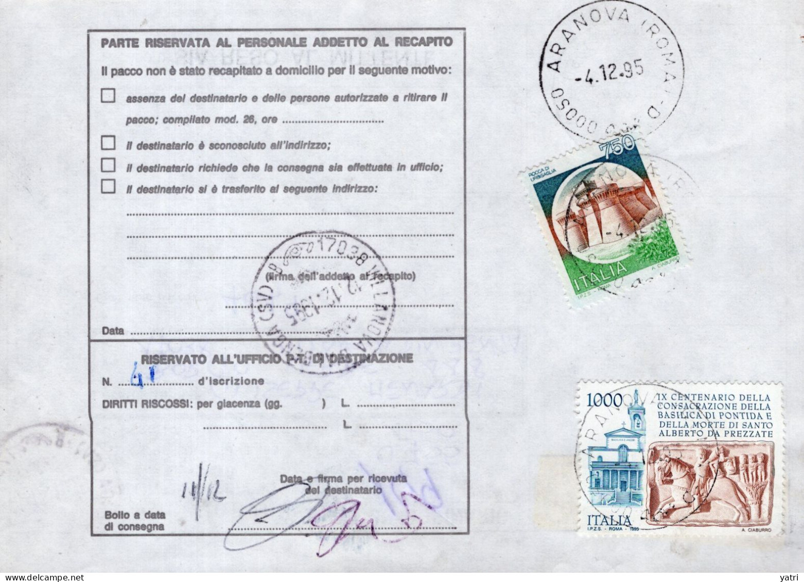 Italia (1995) - Bollettino Pacchi In Tariffa Ridotta Da Roma Per Villanova D'Albenga (SV) - (libri) - Postal Parcels