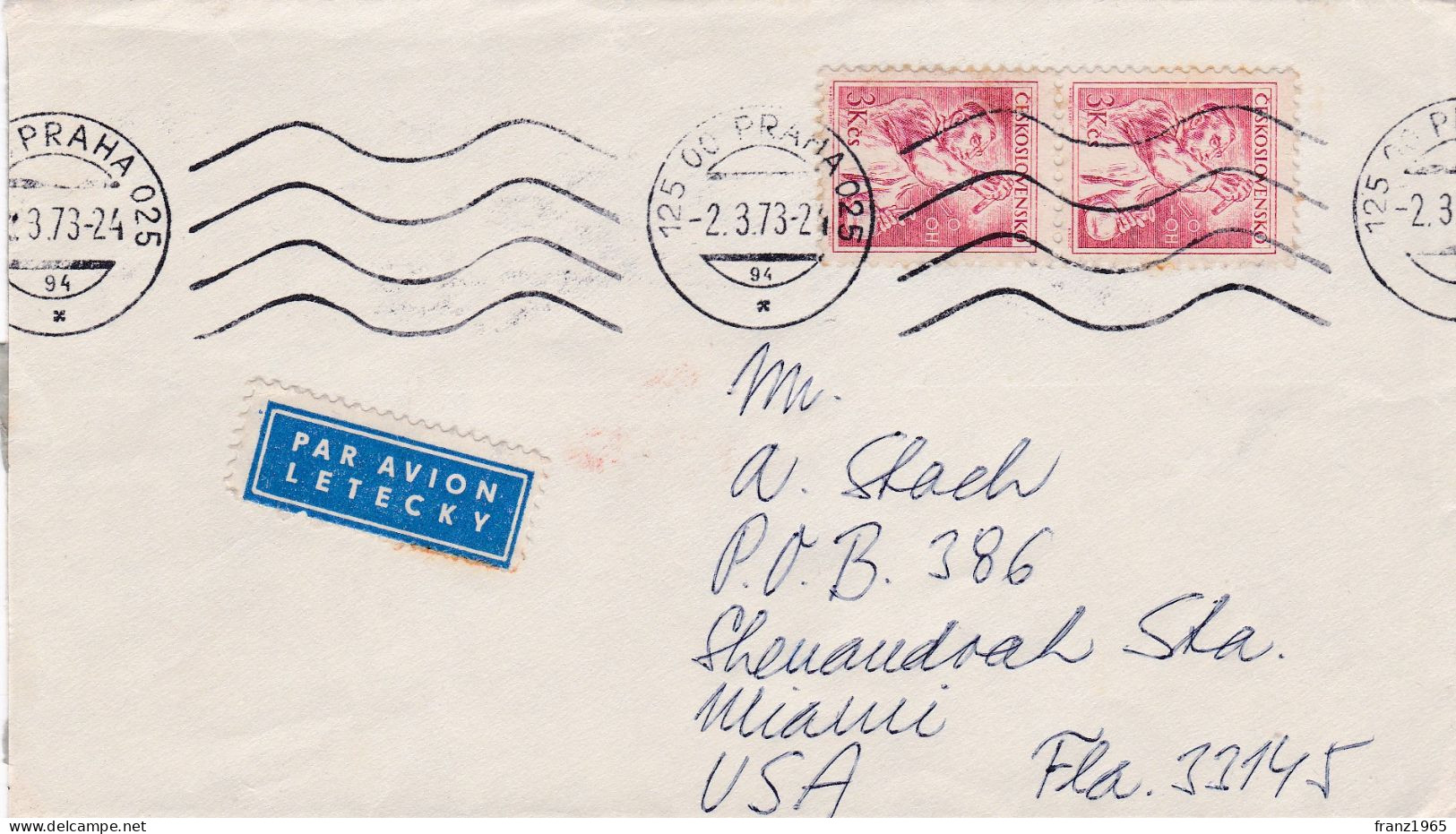 From Czechoslovakia To USA - 1972 - Storia Postale