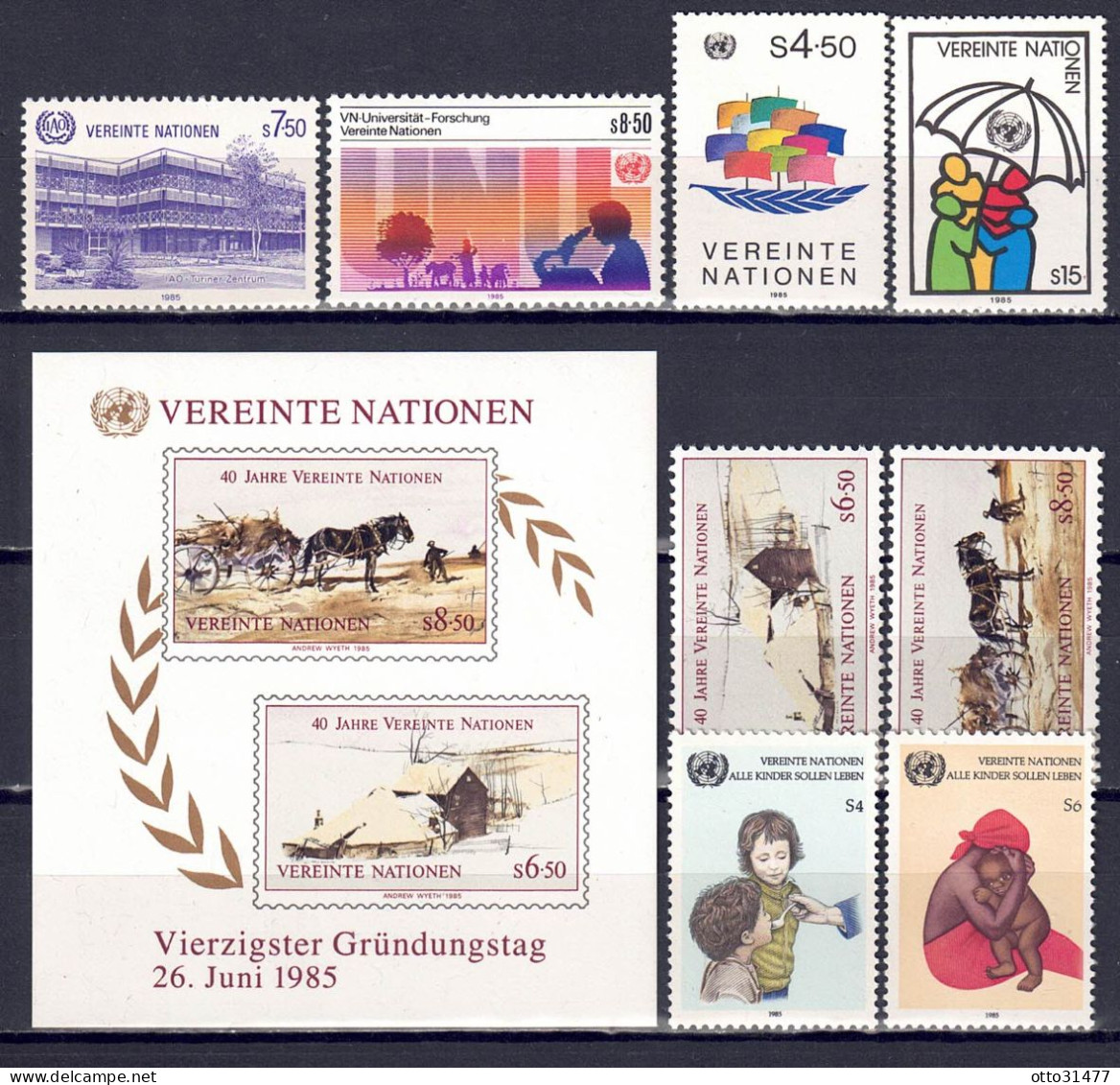 UNO Wien 1985 - Jahrgang Mit Nr. 47 - 54, Postfrisch ** / MNH - Neufs