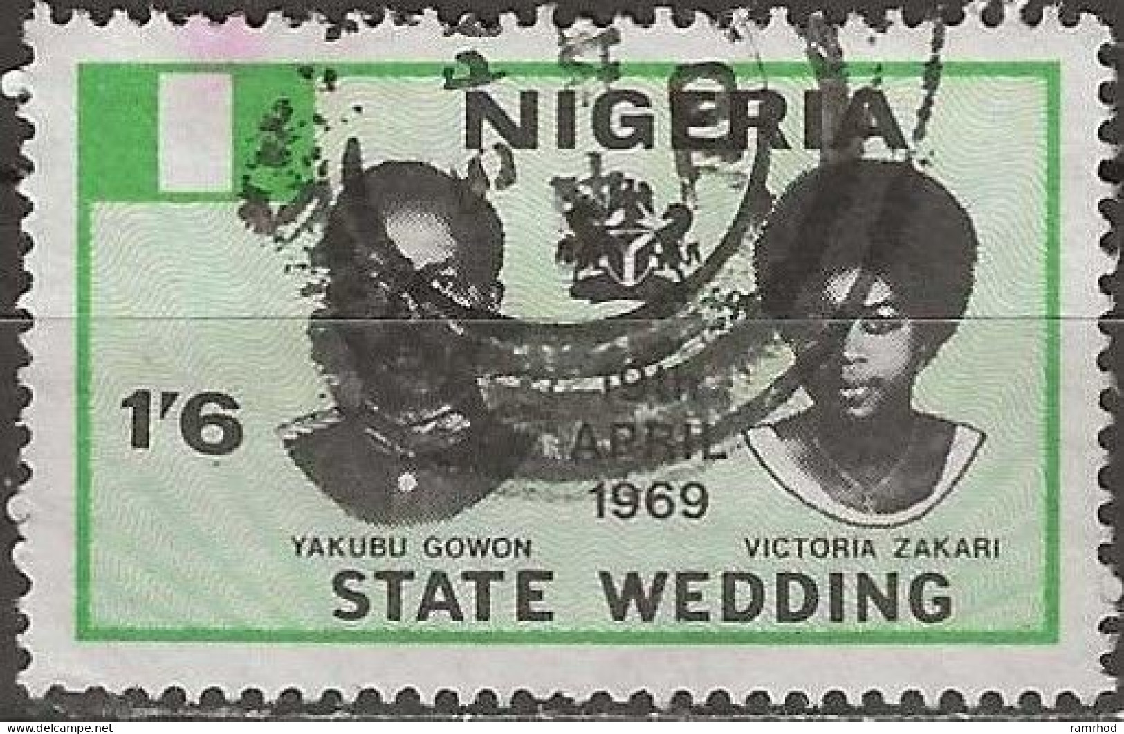 NIGERIA 1969 Wedding Of General Gowon - 1s6d Yakubu Gowon And Victoria Zakari AVU - Nigeria (1961-...)