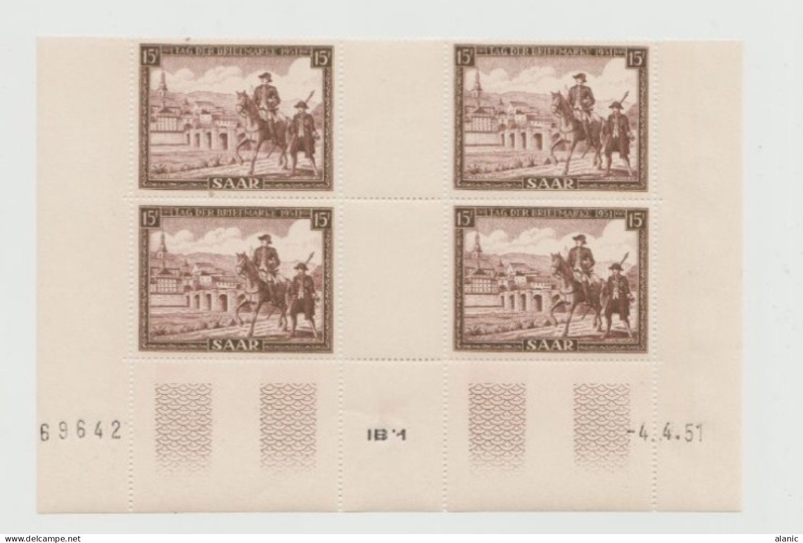 SARRE-N°291** BLOC DE QUATRE -COIN DATE (08/04/52) NEUFS SANS CHARNIERE TBE - Unused Stamps