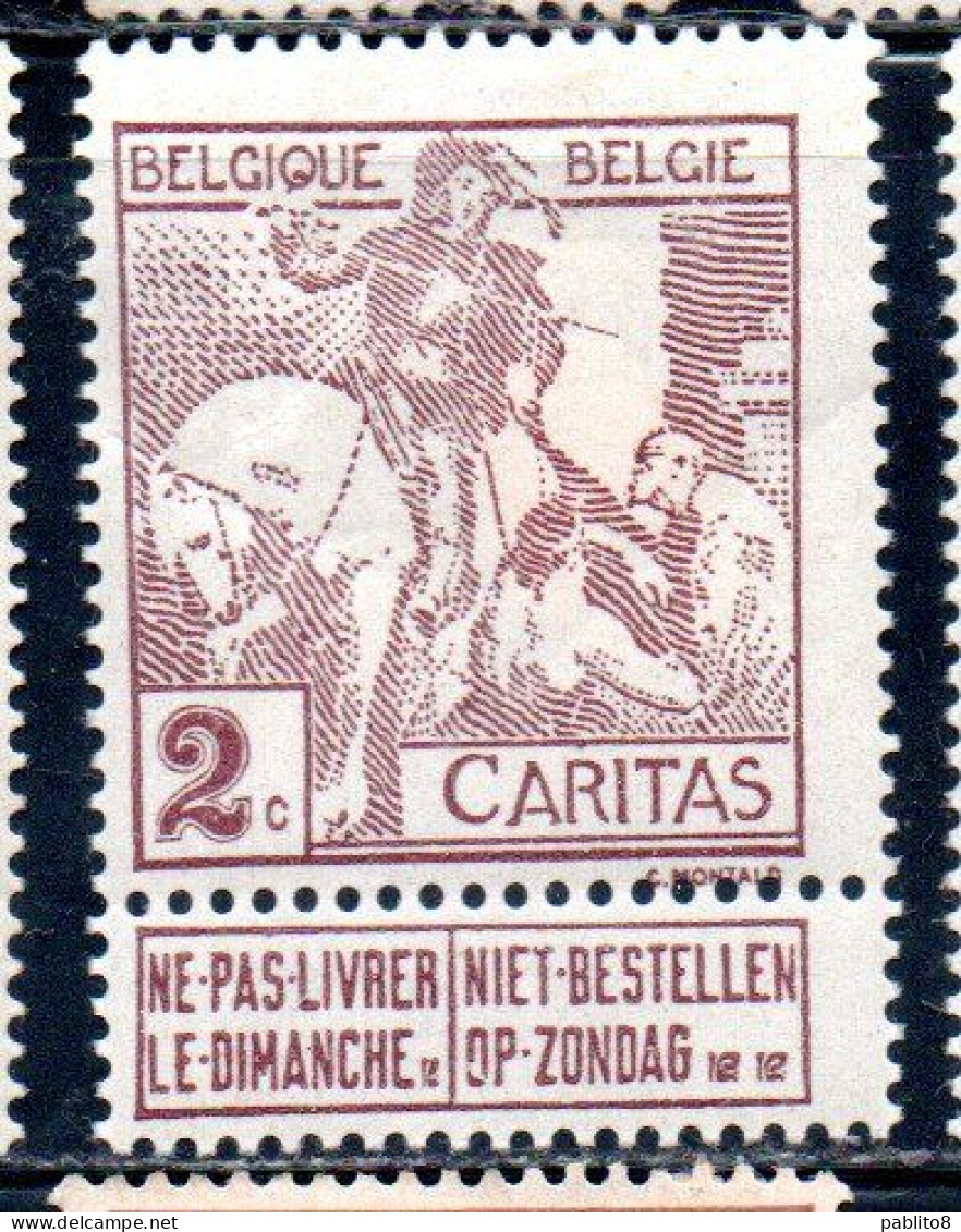 BELGIQUE BELGIE BELGIO BELGIUM 1910 CHARITY CARITAS ST. MARTIN OF TOURS DIVIDING HIS CLOAK WITH A BEGGAR 2c MH - 1910-1911 Caritas