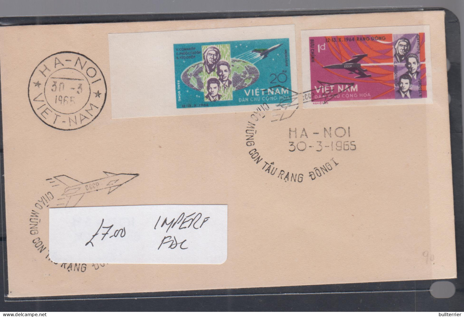 SPACE - NORTH VIETNAM - 1965- MANNED FLIGHT SET OF 2 IMPERF ON FDC,  STAMPS ALONE CAT £15) - Asien